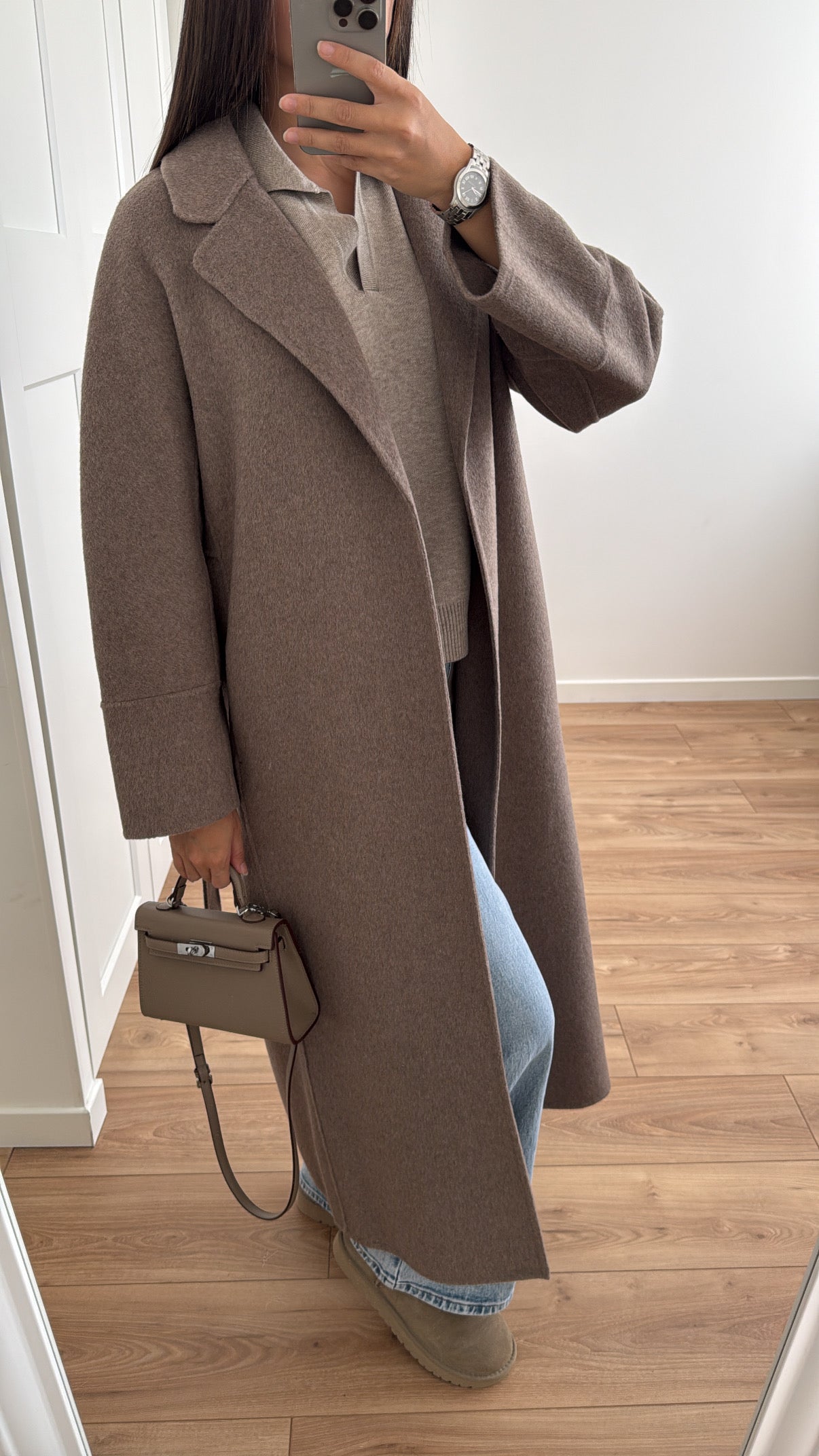 Manteau avec ceinture en laine [ taupe ]