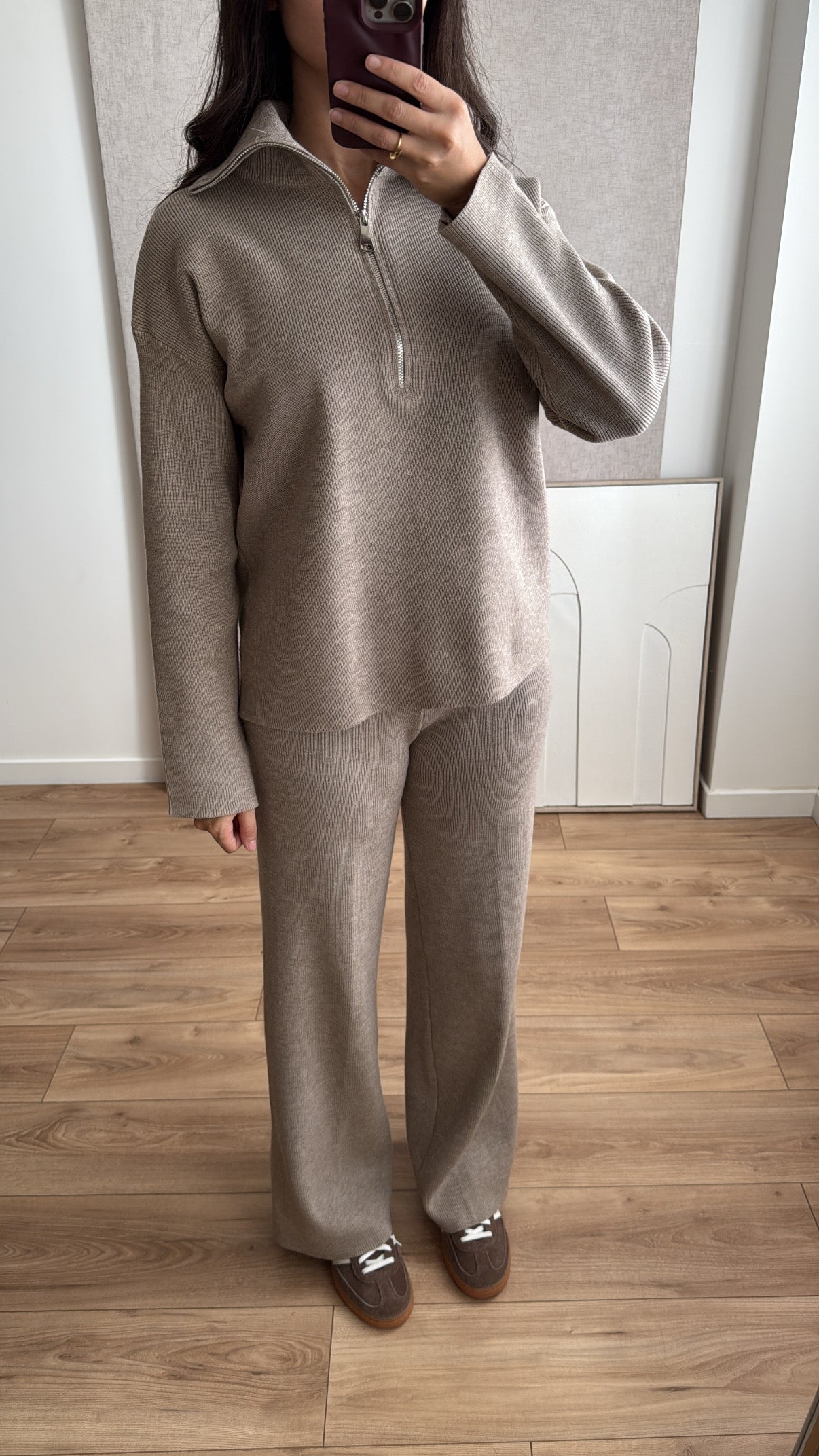 Ensemble en maille côtelée [taupe]
