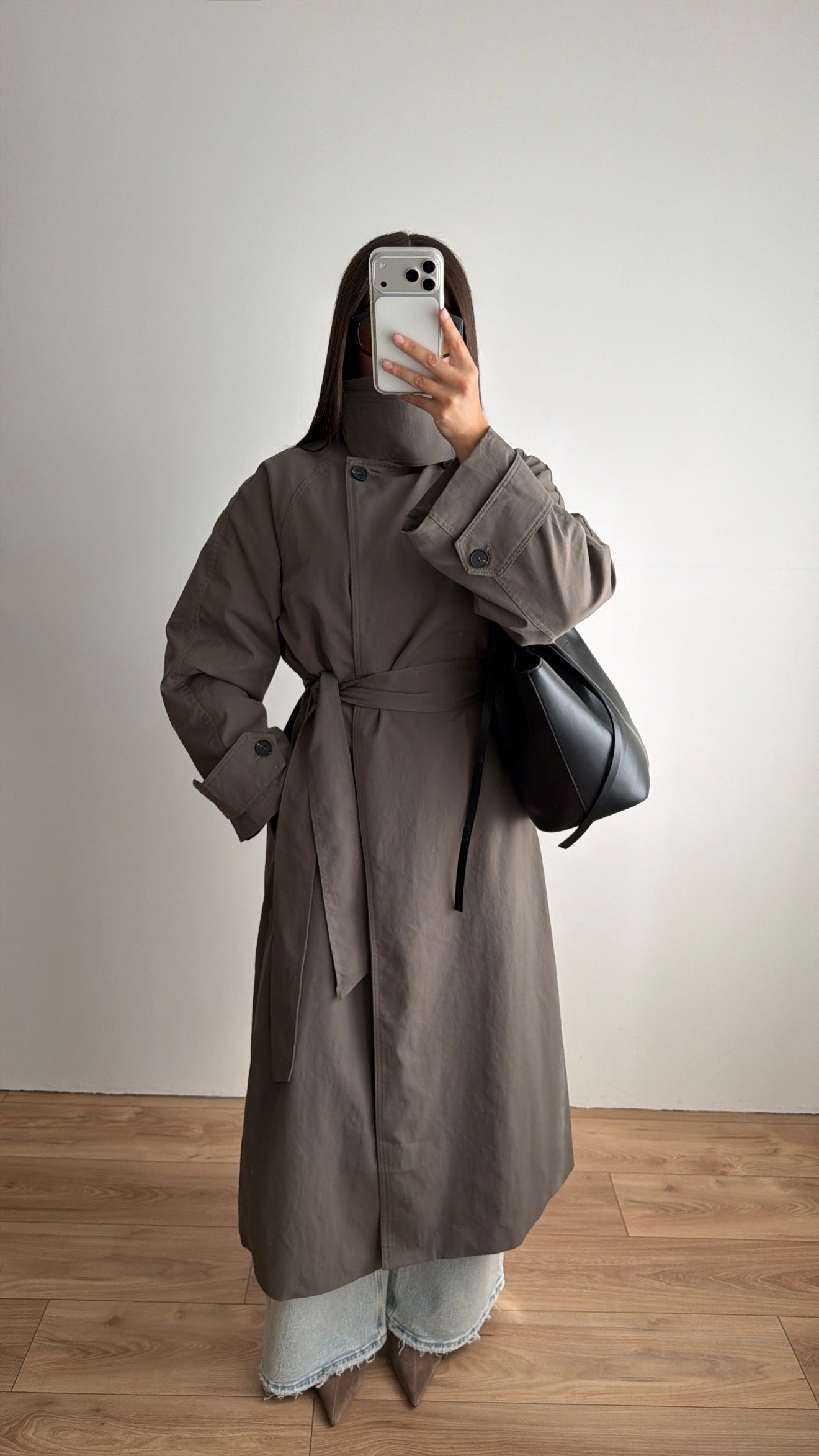 Long trench loose à col montant [GREY]