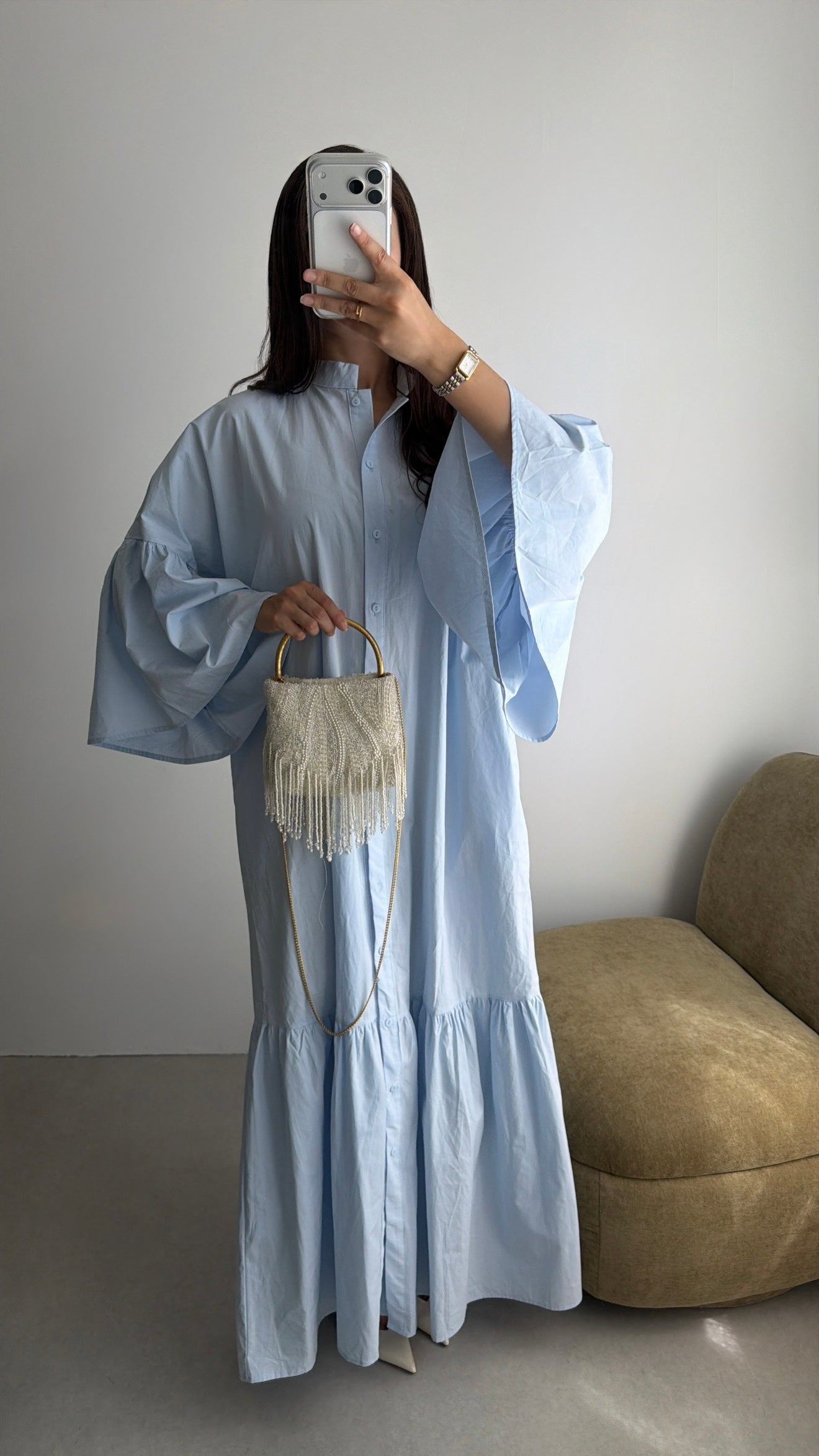 Robe longue loose en coton [bleu]
