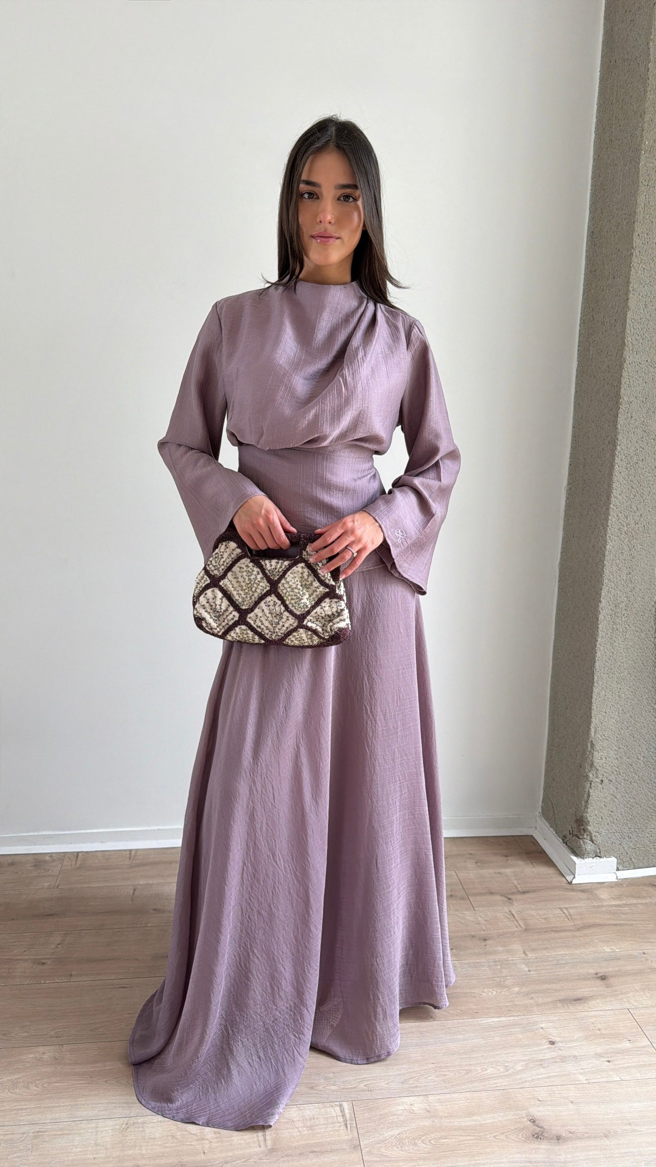 Ensemble jupe longue fluide et top cintré [prune]