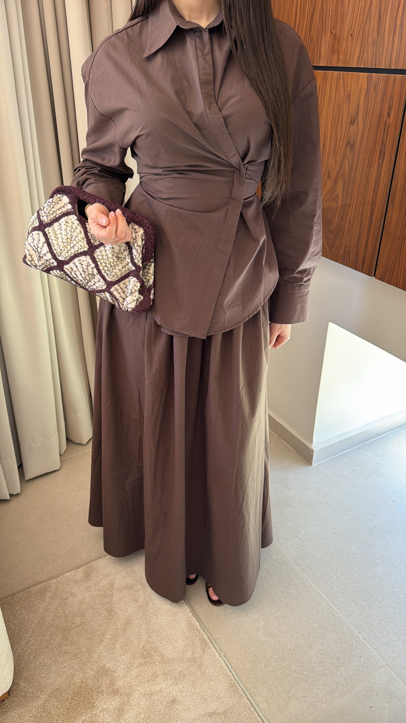 Ensemble jupe patineuse et chemise cintrée [marron]