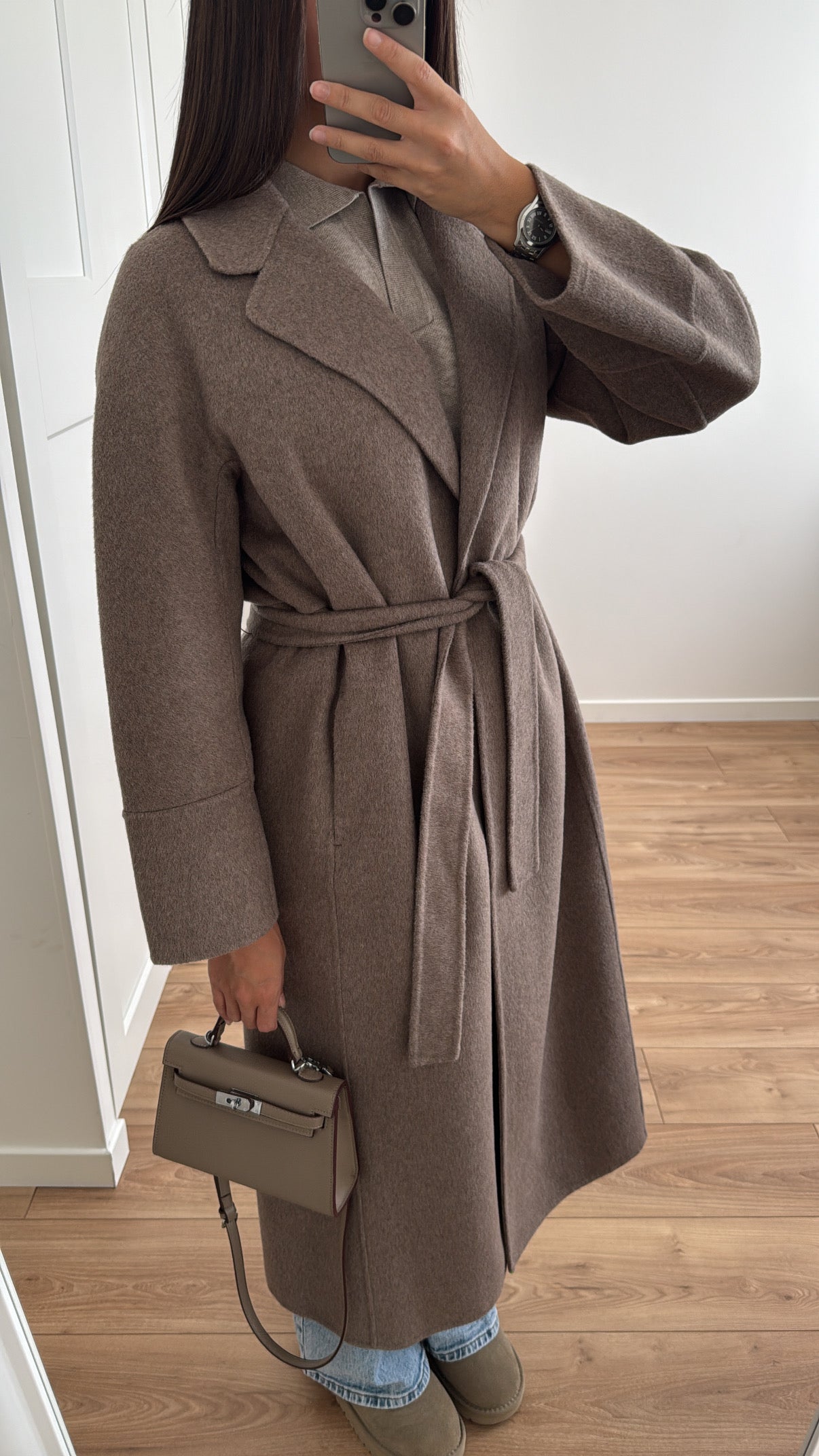 Manteau avec ceinture en laine [ taupe ]