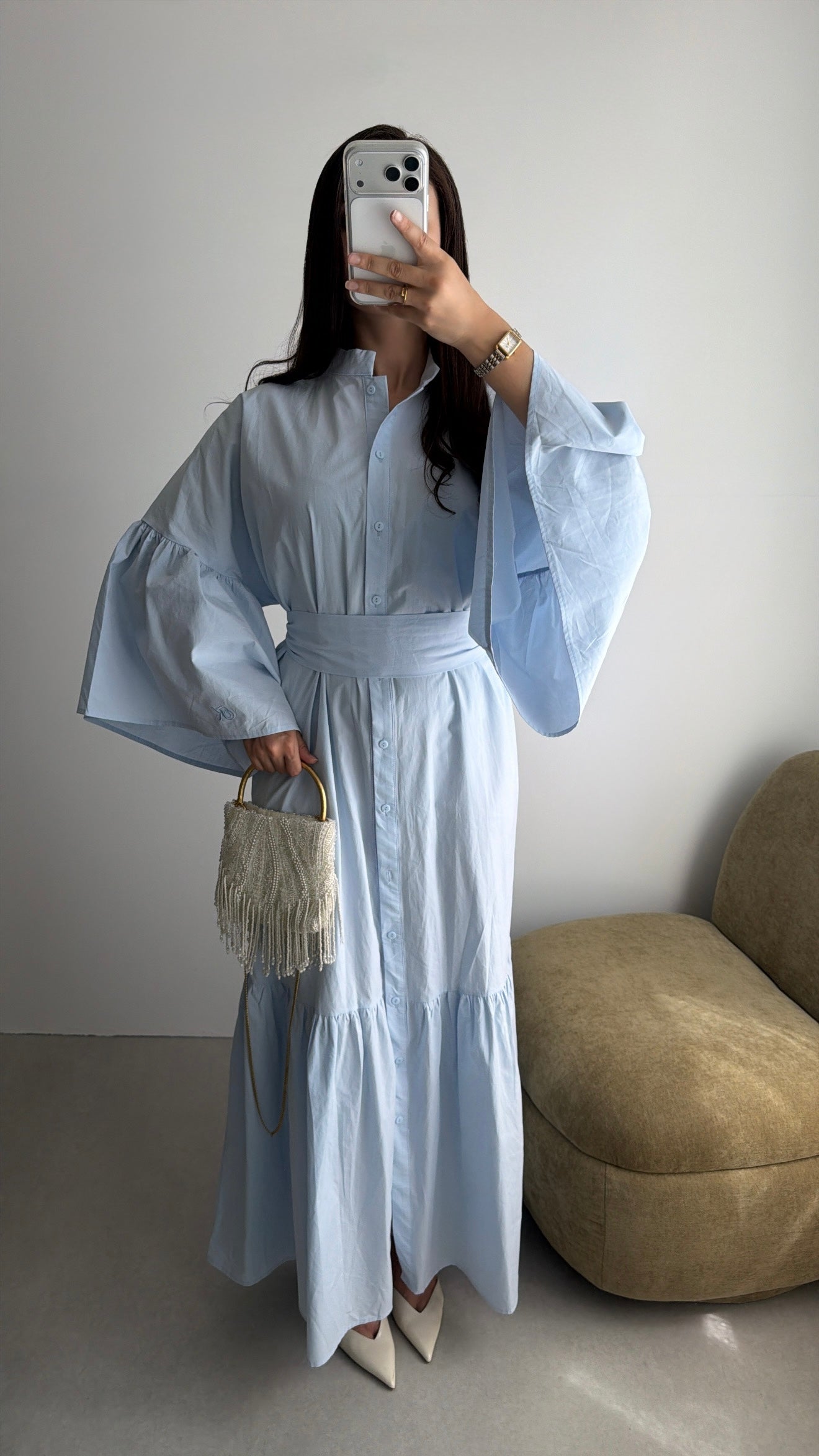 Robe longue loose en coton [bleu]