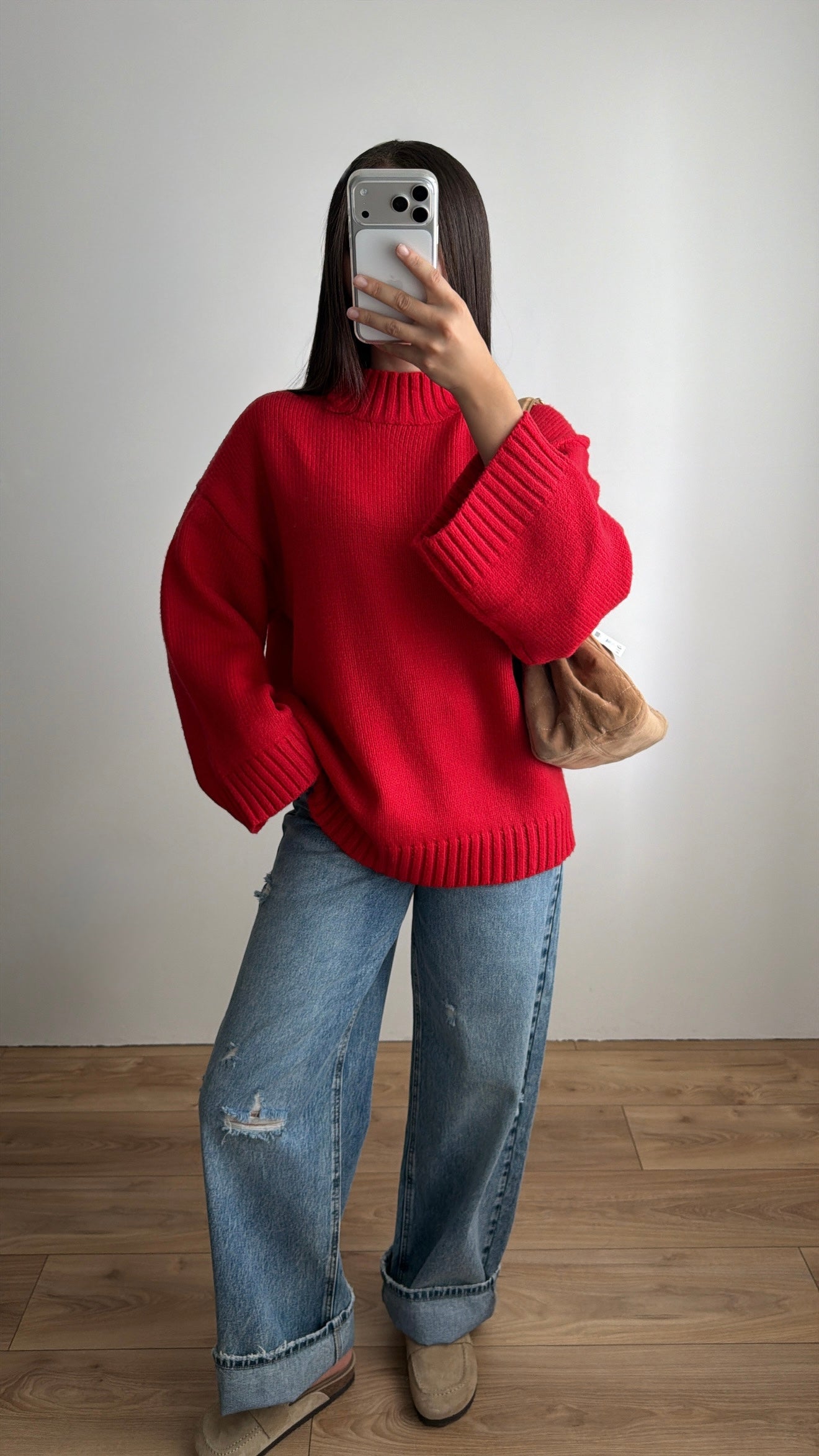 ELEN high-neck sweater with wide sleeves [Burgundy]