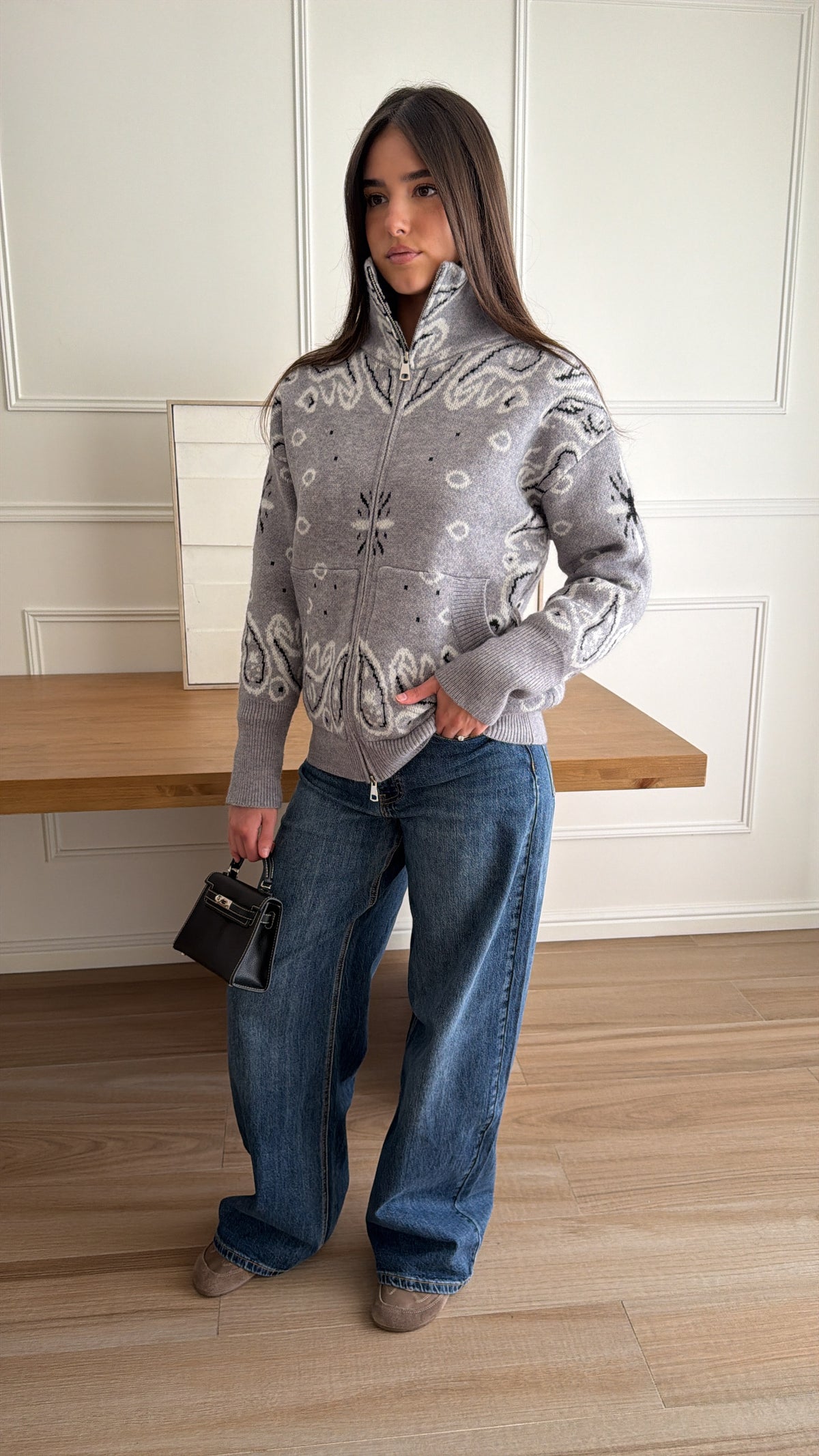 Gilet à col montant motif bandana [gris]