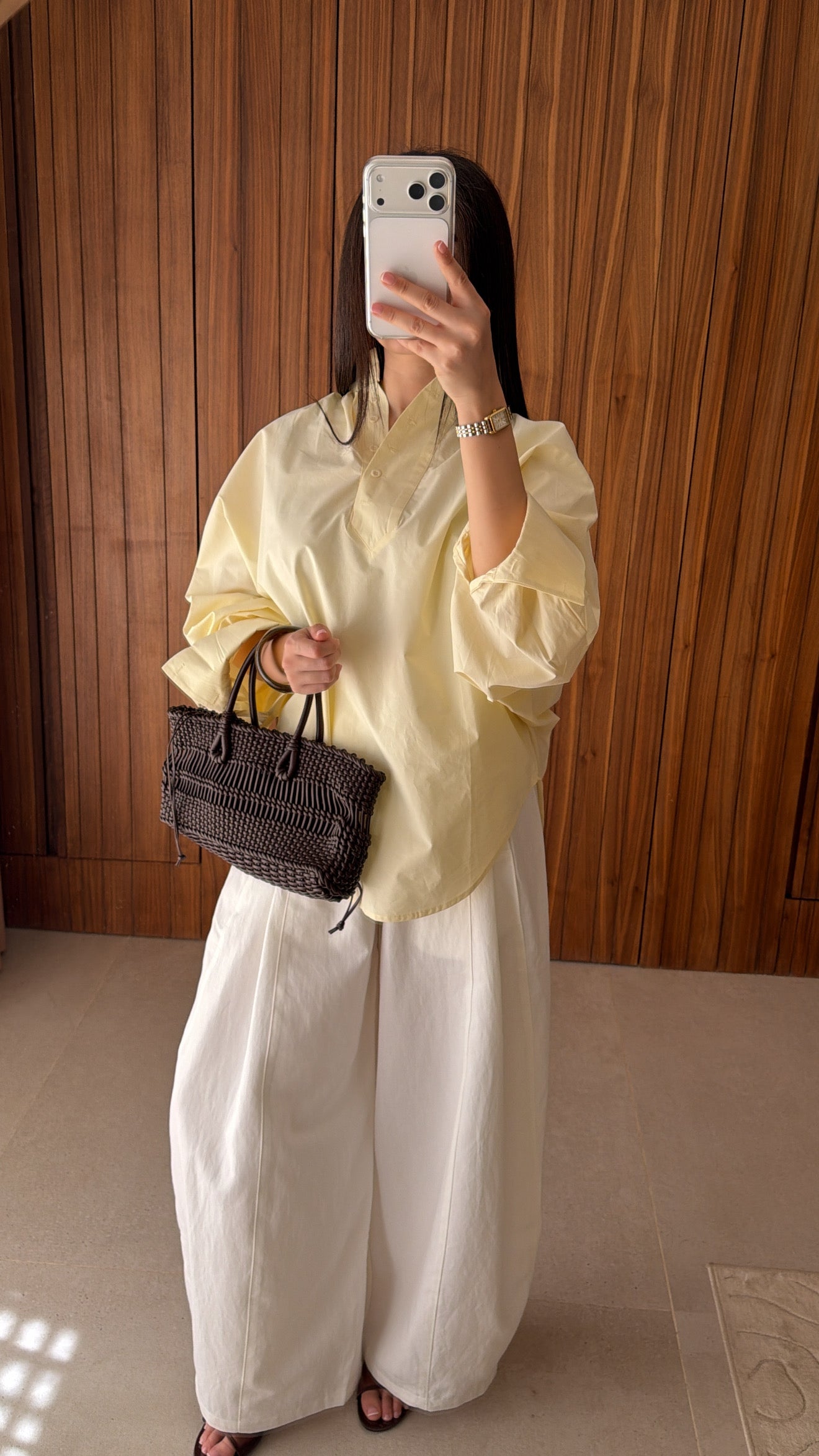 Chemise oversize à col rond [jaune]