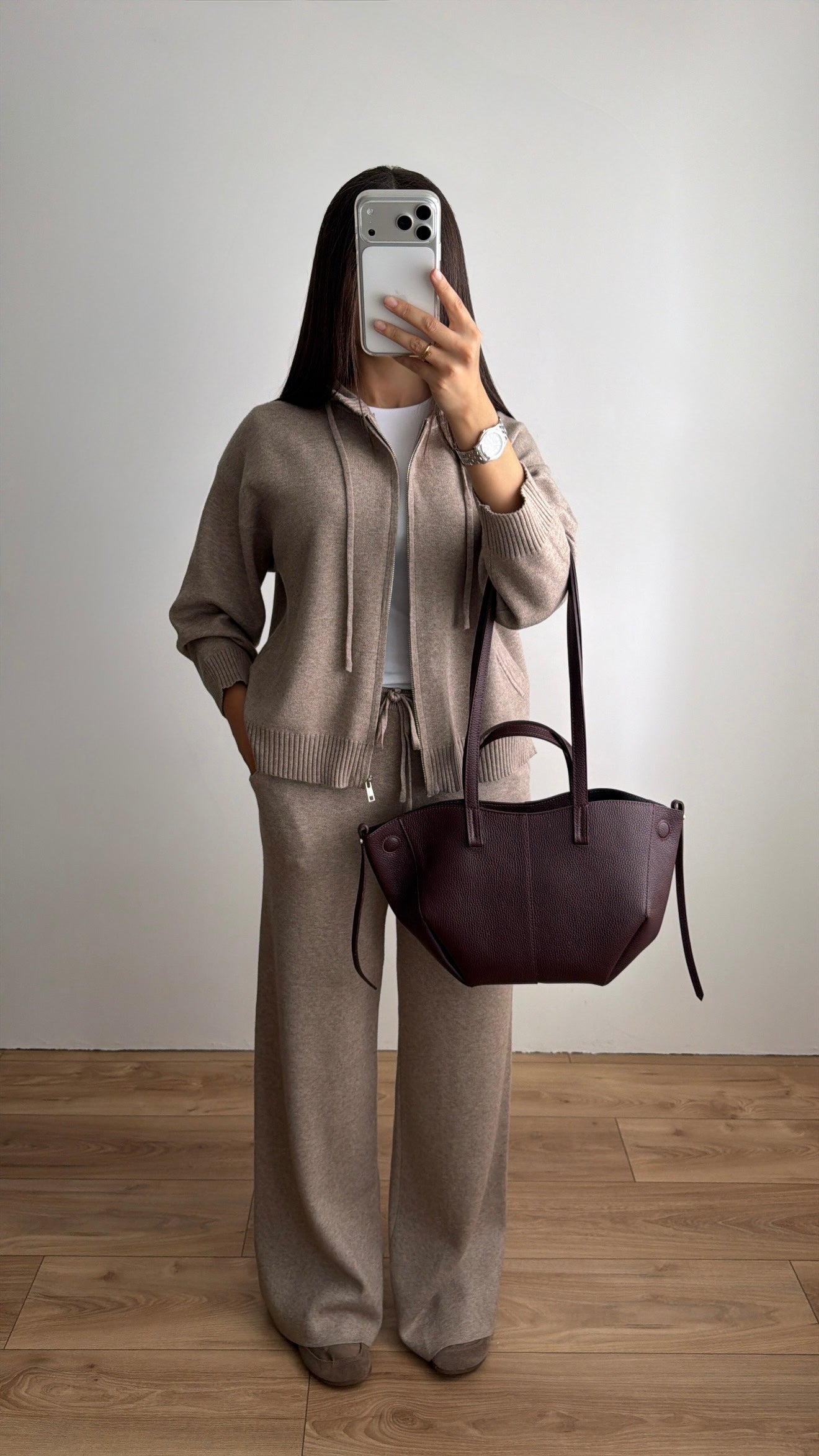 Ensemble en maille à capuche [taupe]