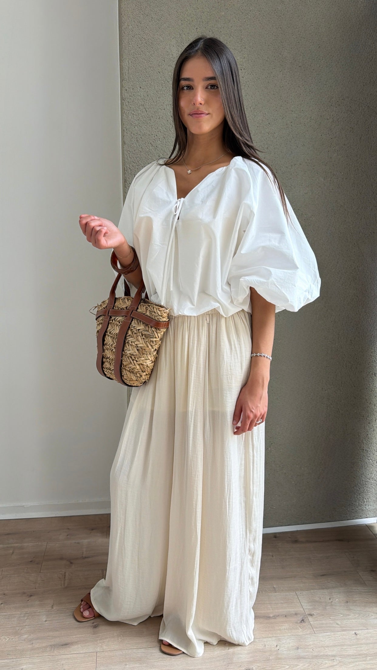 Pantalon fluide large [beige]