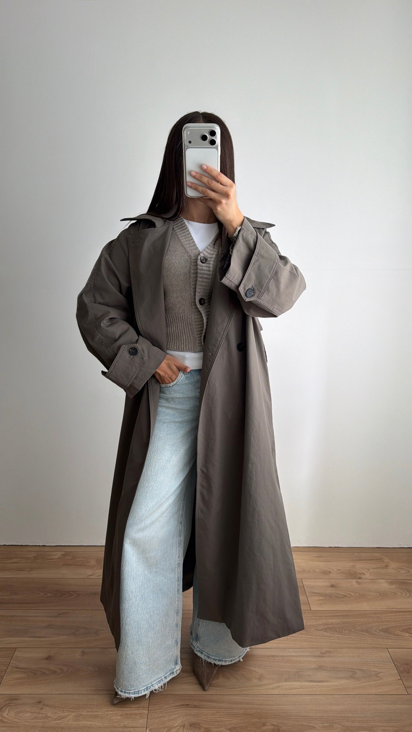 Long trench loose à col montant [GREY]