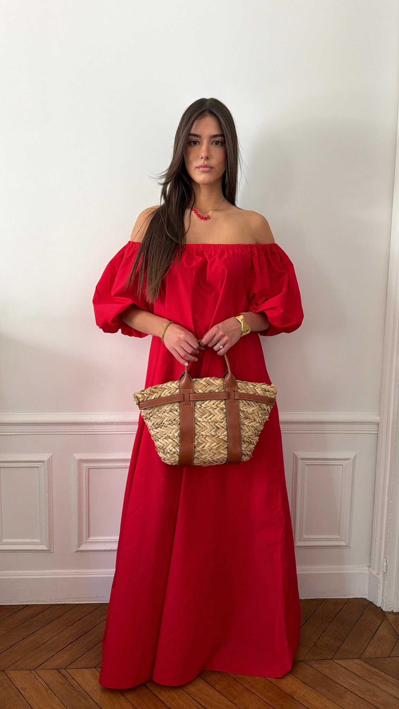 Robe longue à épaules dénudées [rouge vif]