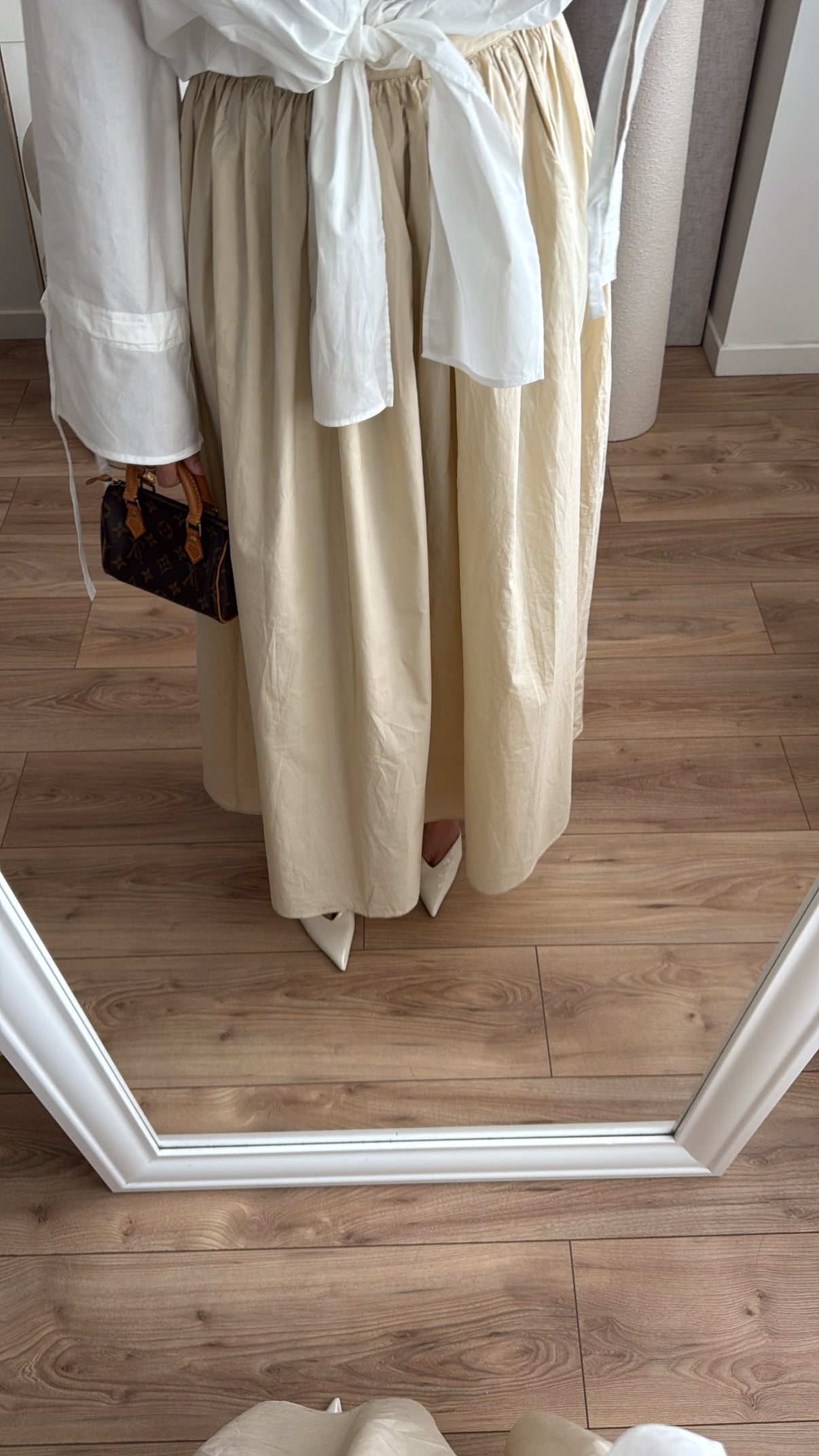 Longue jupe patineuse en coton [ beige ]