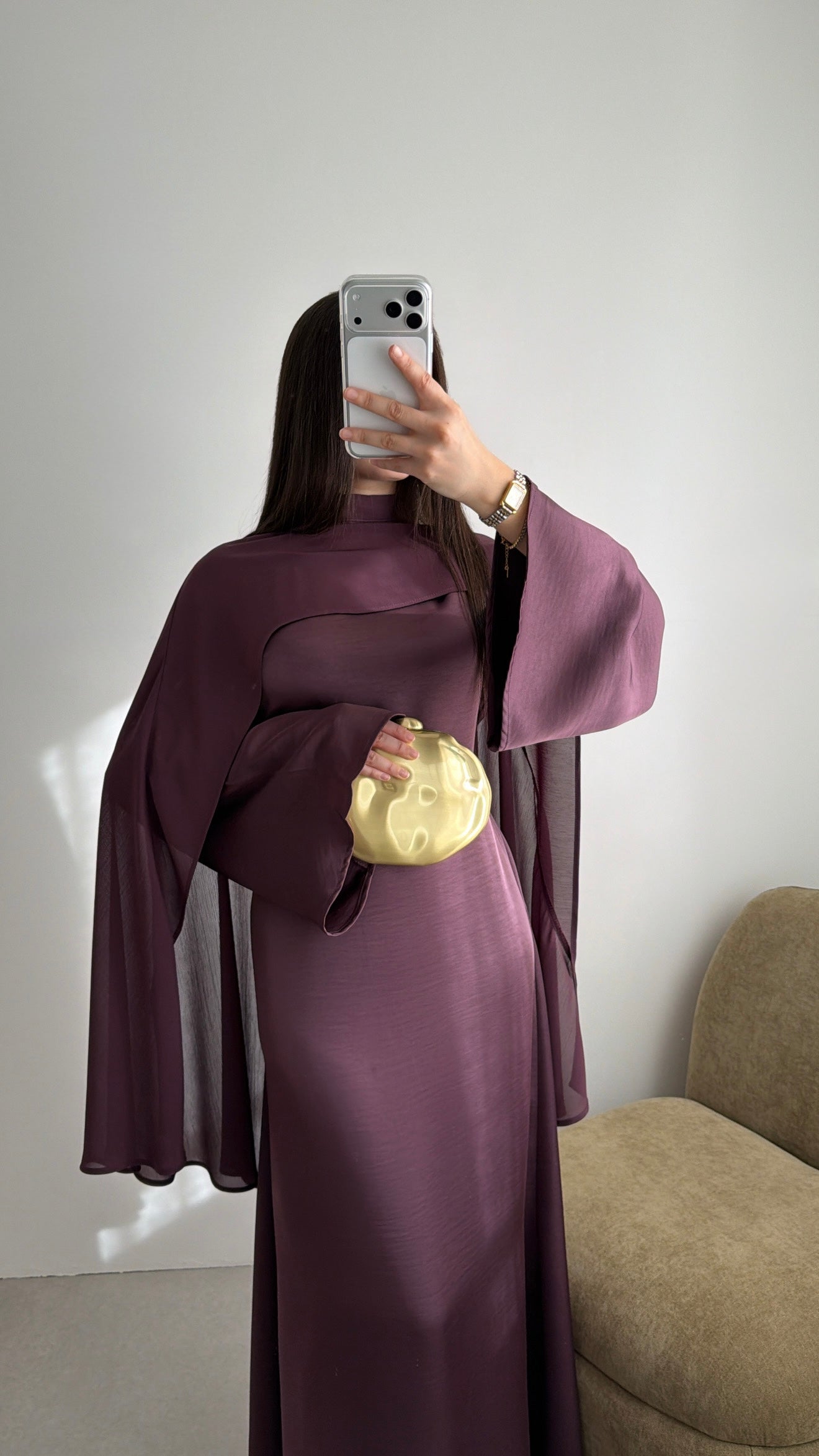 Longue robe à cape NELLA [Prune]