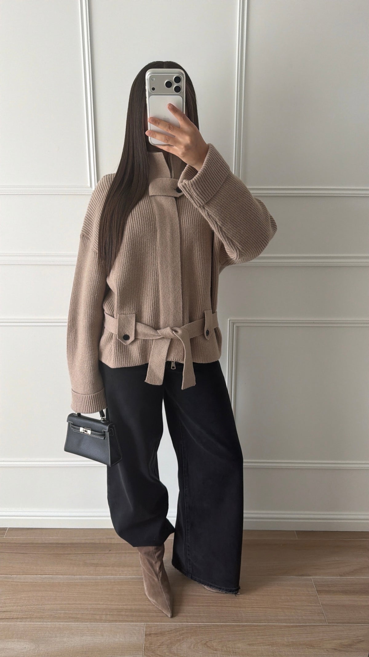 Gilet en maille avec ceinture [Taupe]