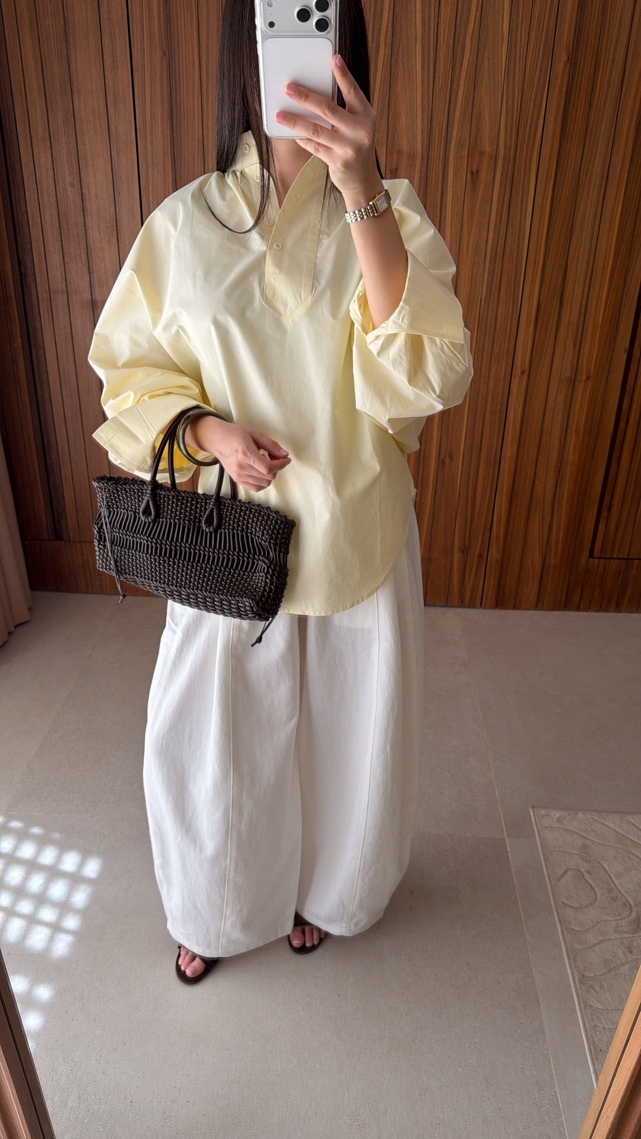 Chemise oversize à col rond [jaune]