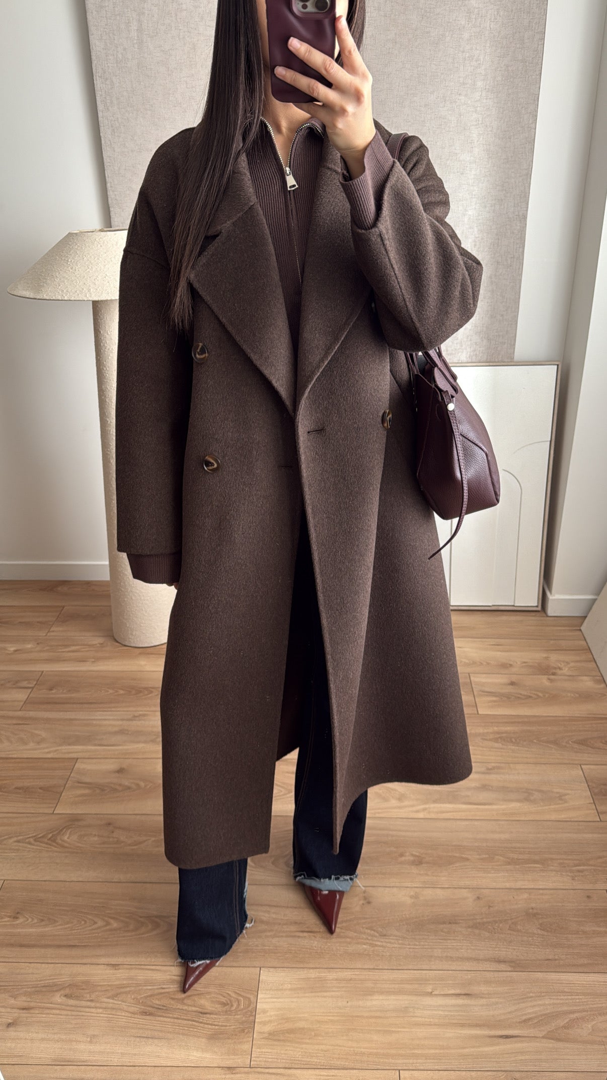 Long manteau en laine [marron]