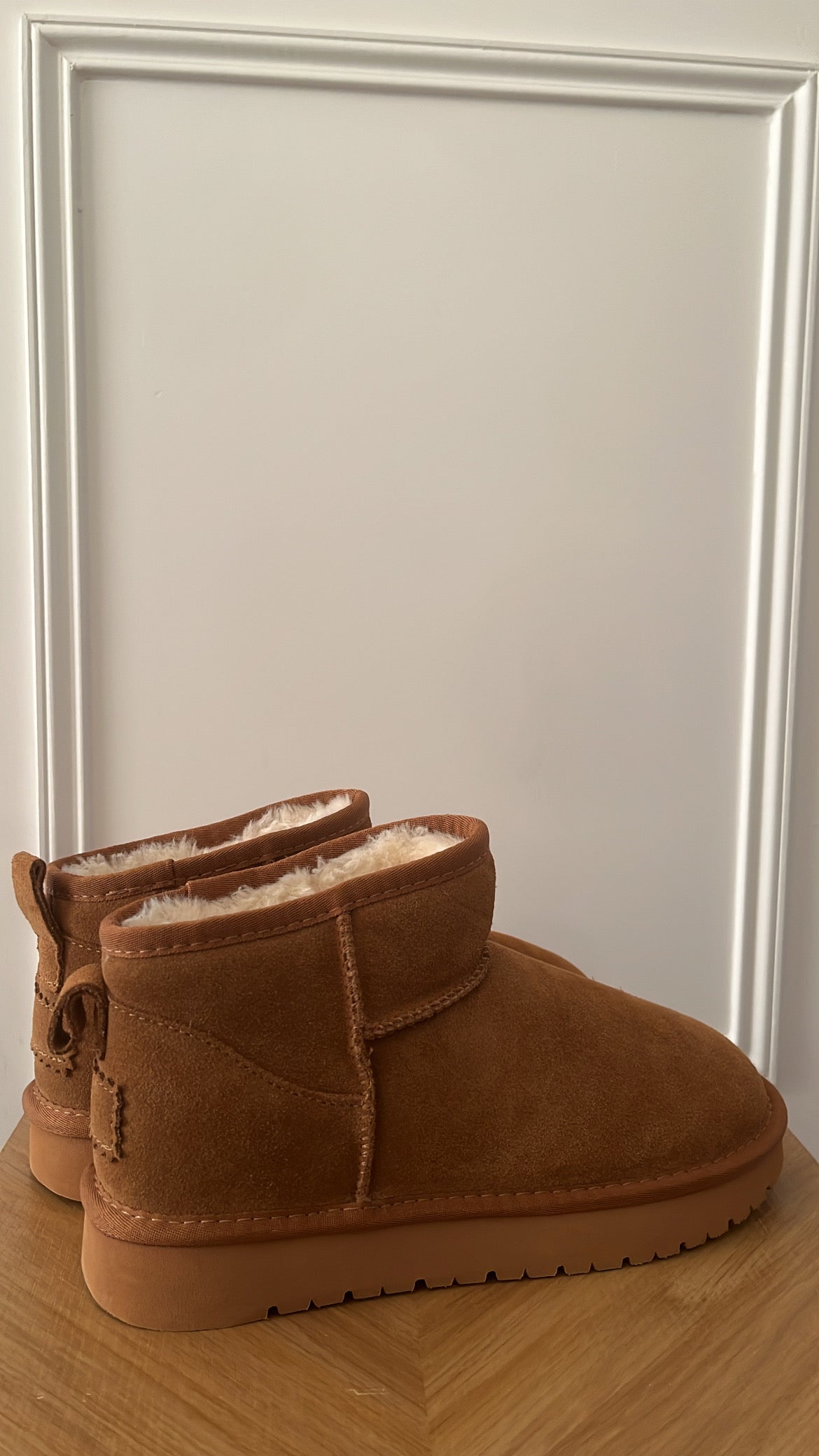 Bottines fourrées en cuir [camel]