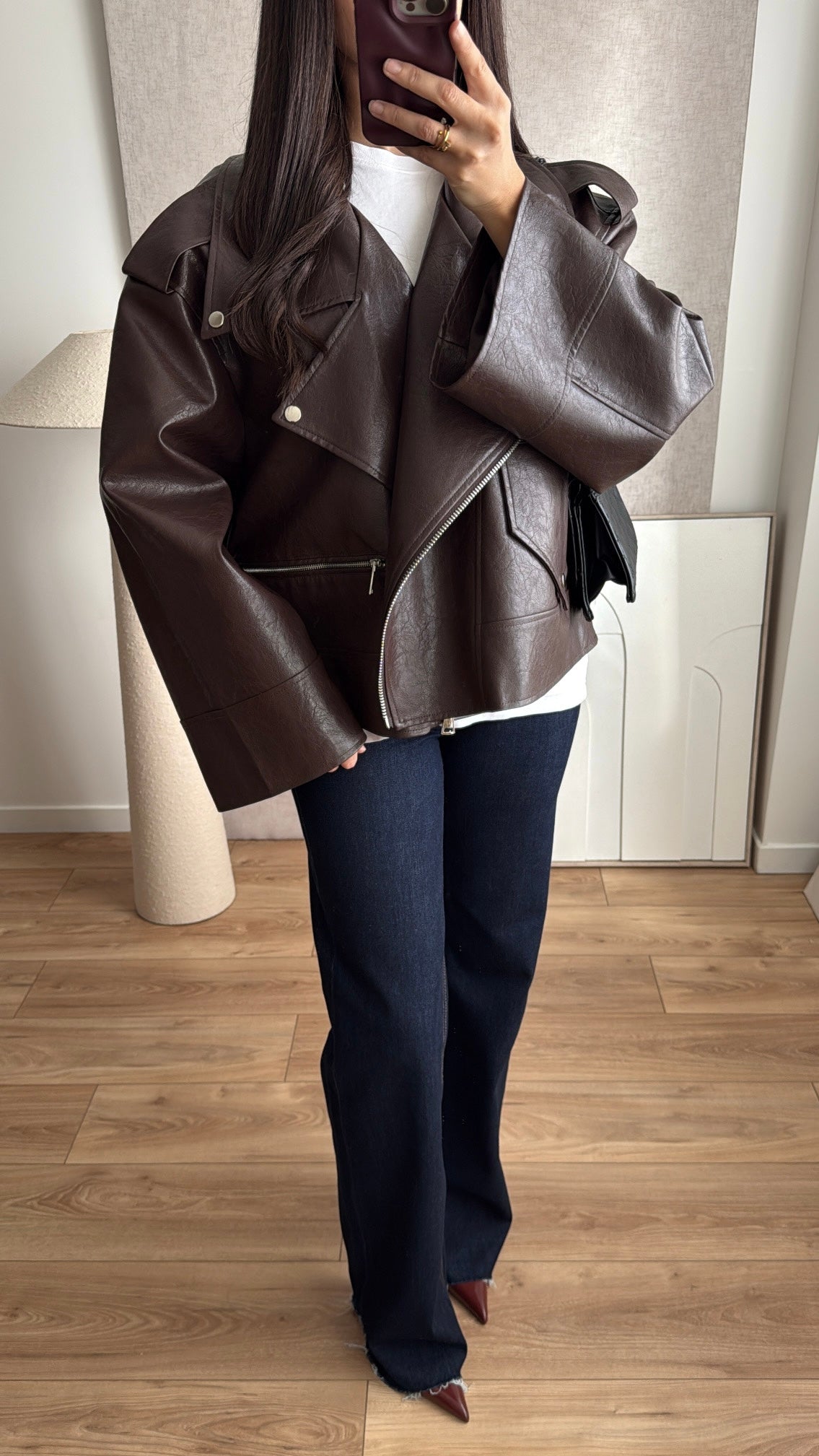 Veste en simili cuir oversize [marron]