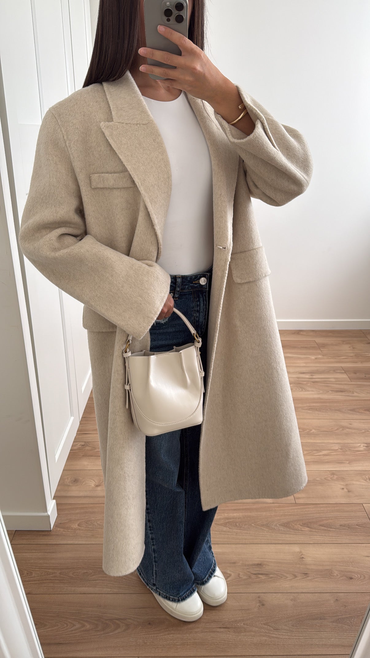 Long manteau CREAM en laine [ beige ]