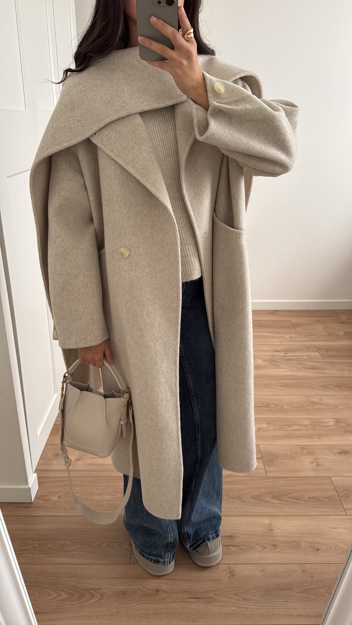 Long manteau en 100% laine [ ÉCHARPE - BEIGE ]