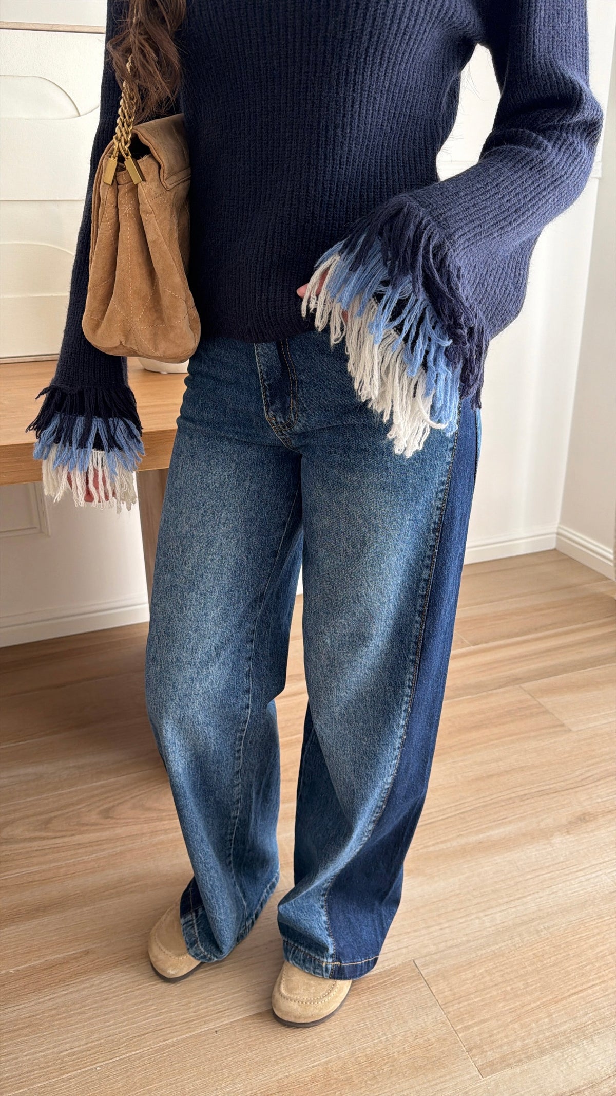 Jean bicolore coupe wide leg [bleu foncé]