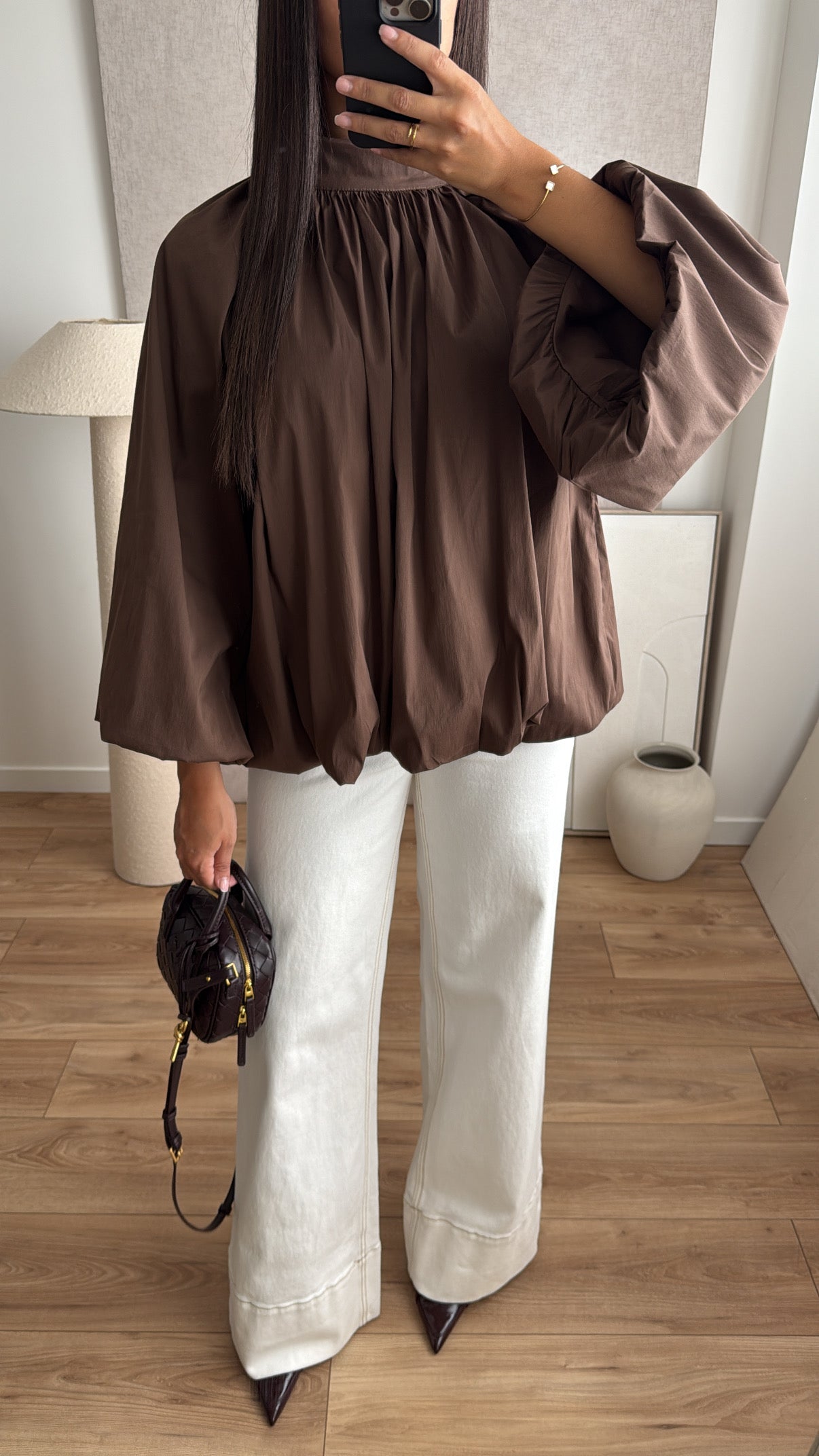 Blouse en coton / coupe bouffante [marron]