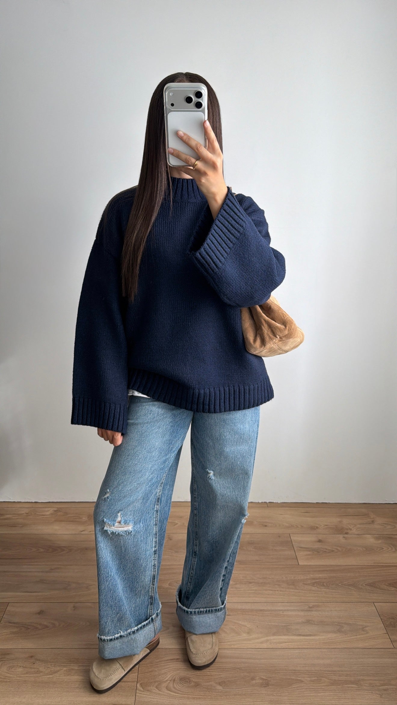 ELEN high-neck sweater with wide sleeves [Burgundy]