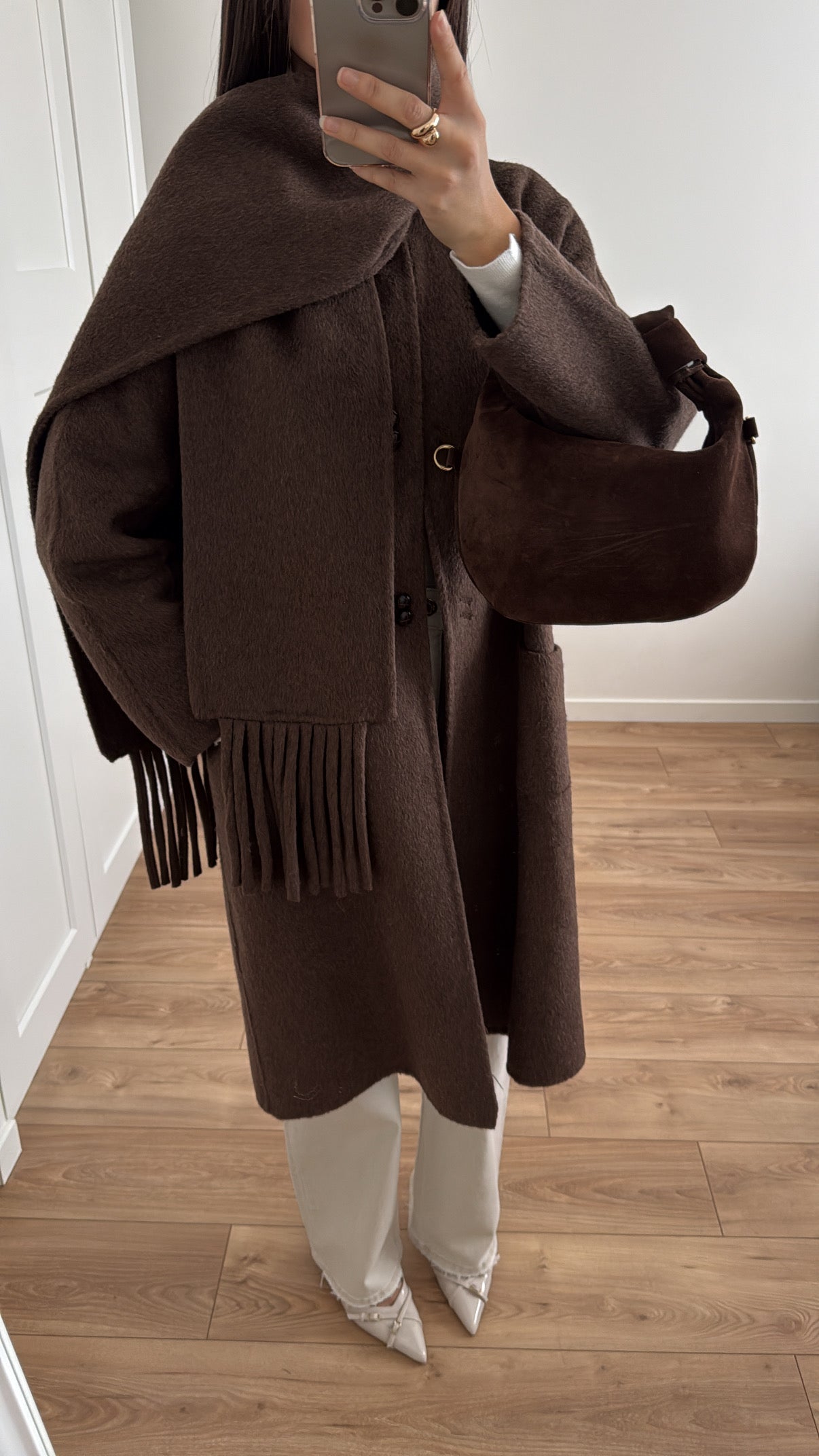 manteau avec écharpe 100% laine [ marron ]