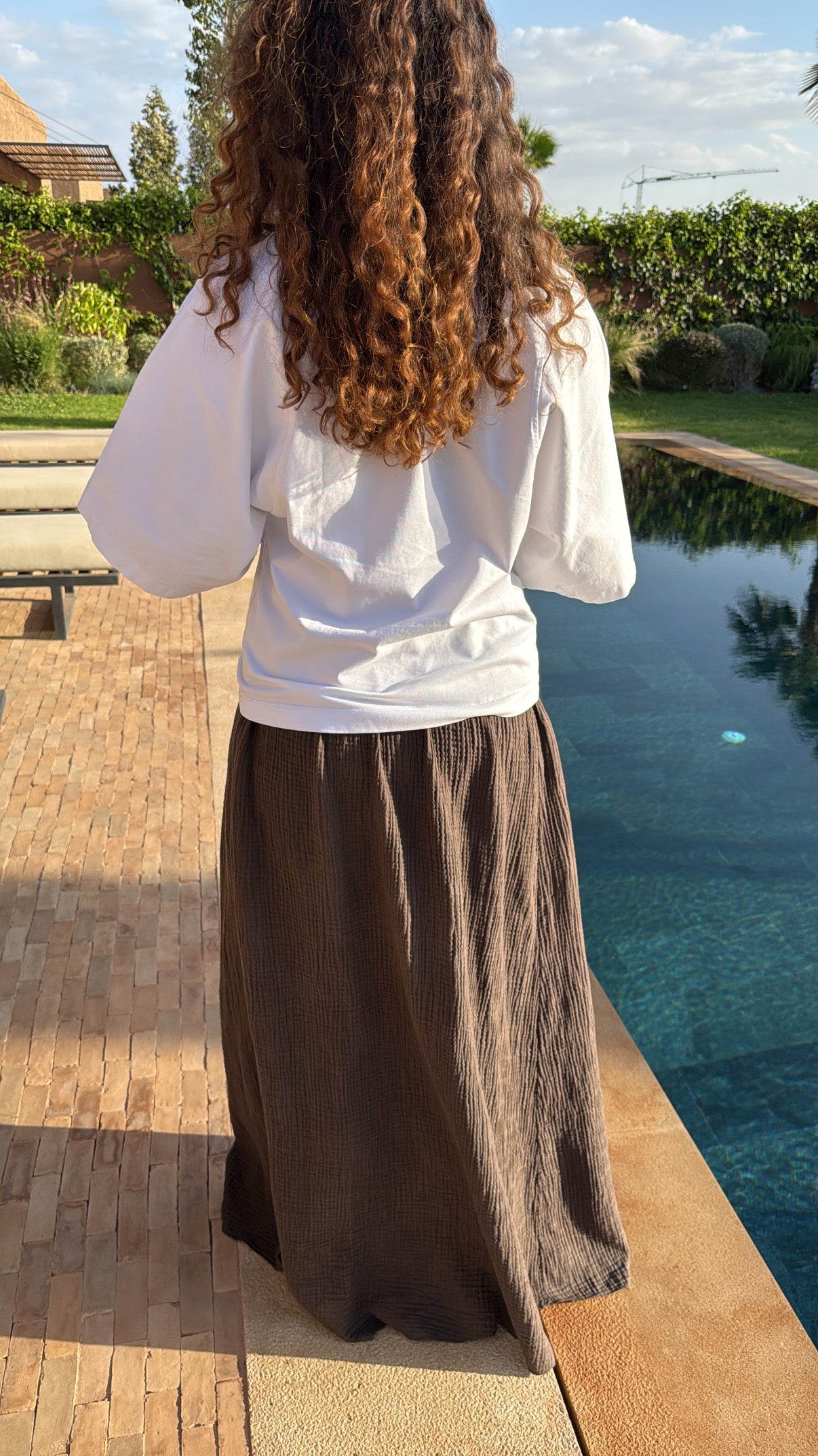 Longue jupe en gaze de coton [ marron ]