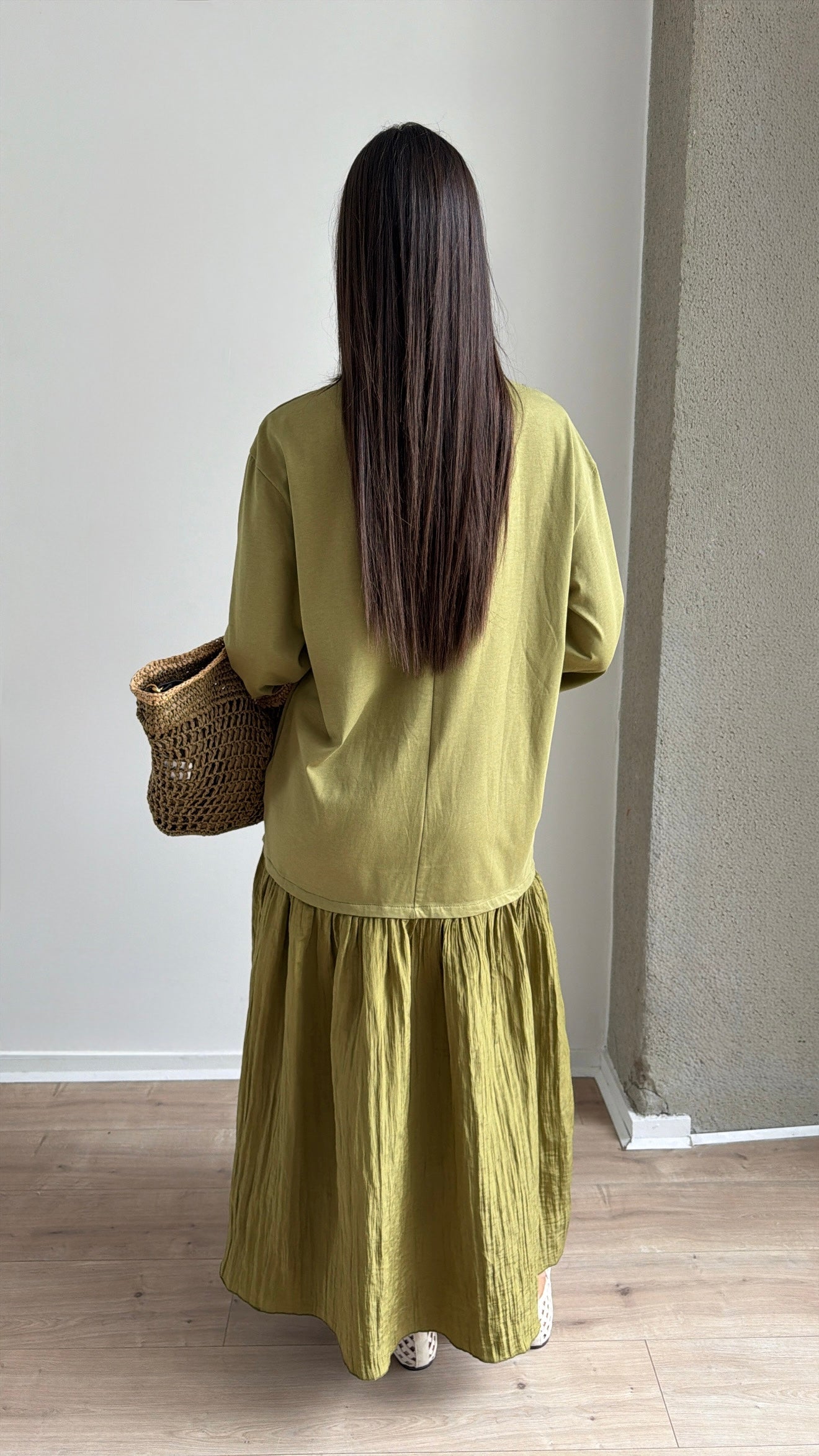 Robe longue bi-matière à manches longues