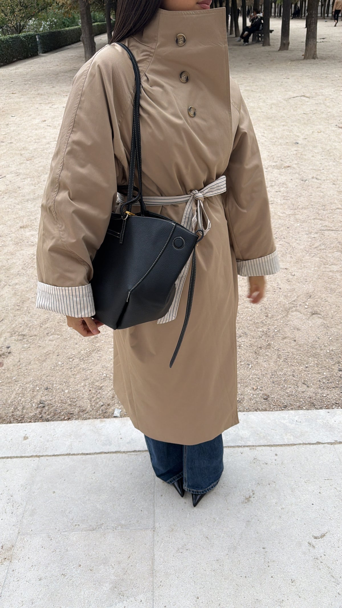 Long trench col montant EVIN [beige/rayé]