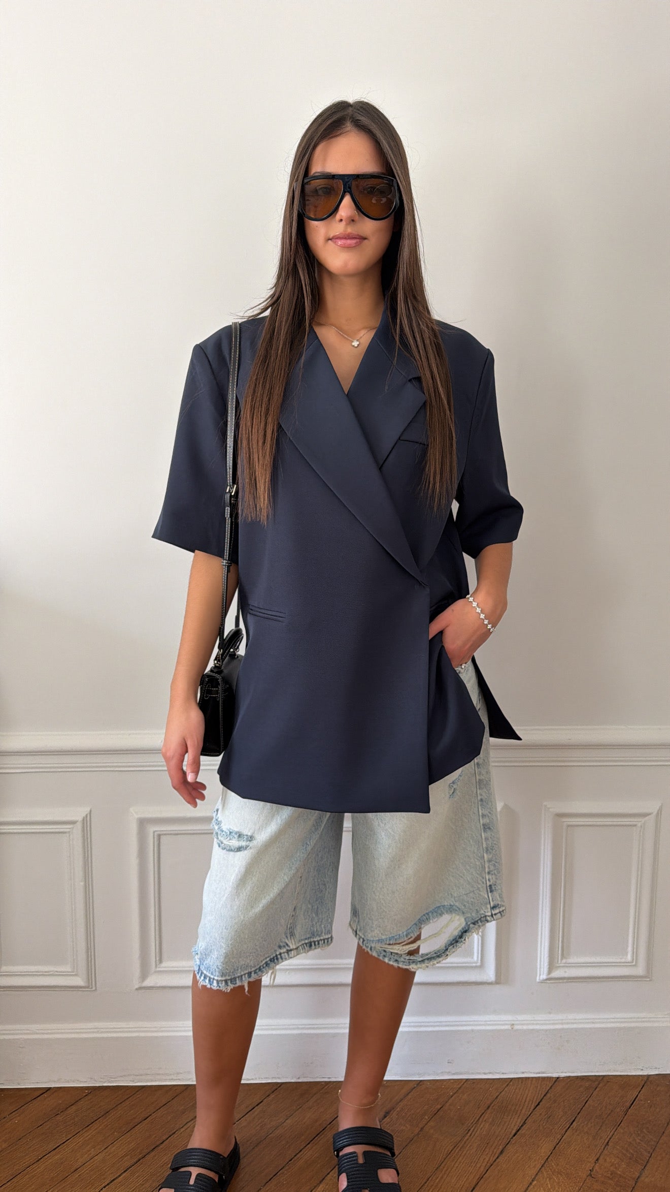 Bermuda en jean déchiré [bleu]