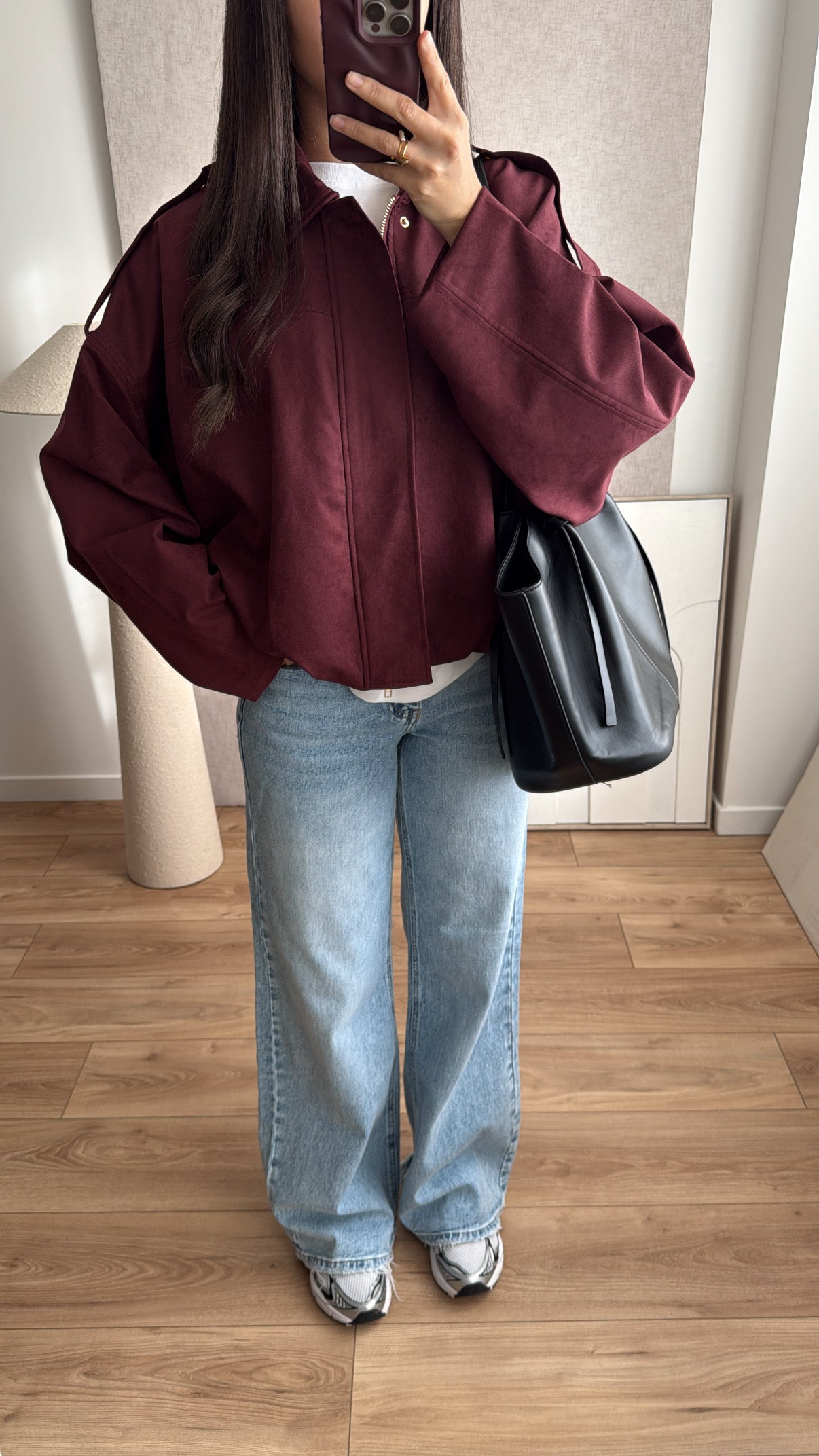 Veste oversize effet suédine [bordeaux]