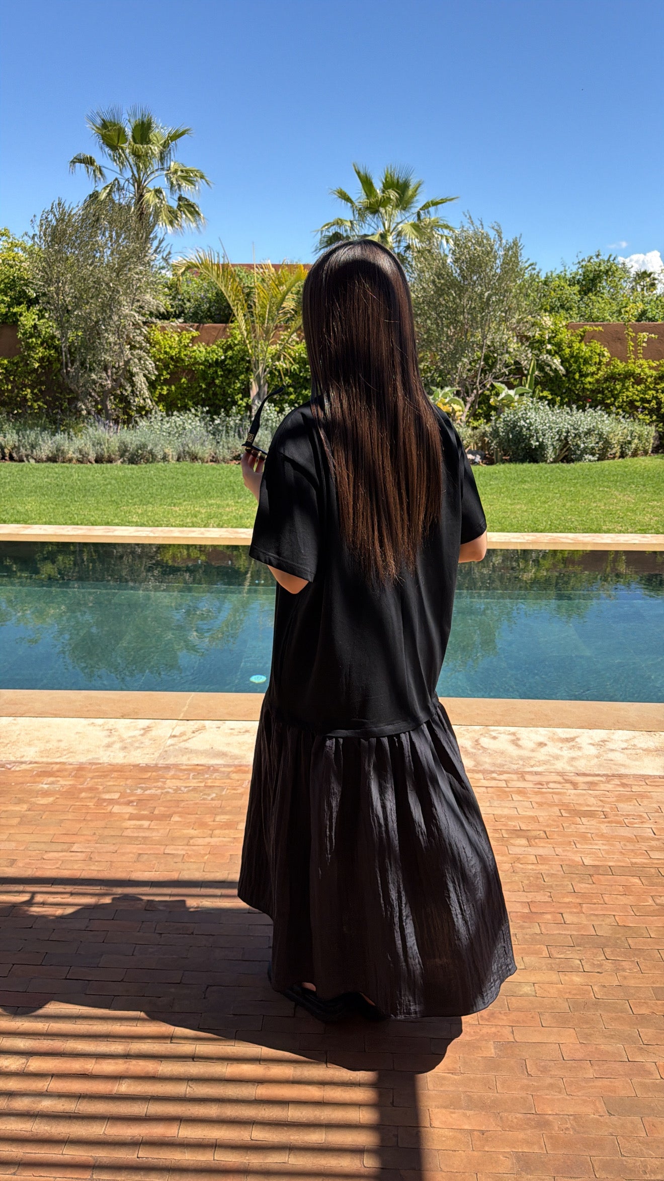 Longue robe bi-matière [noir]