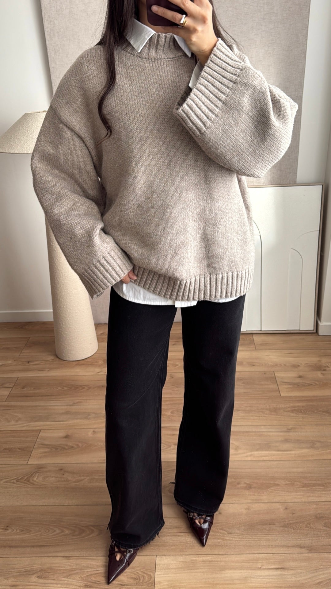 Pull manches amples à col montant ELEN [taupe]