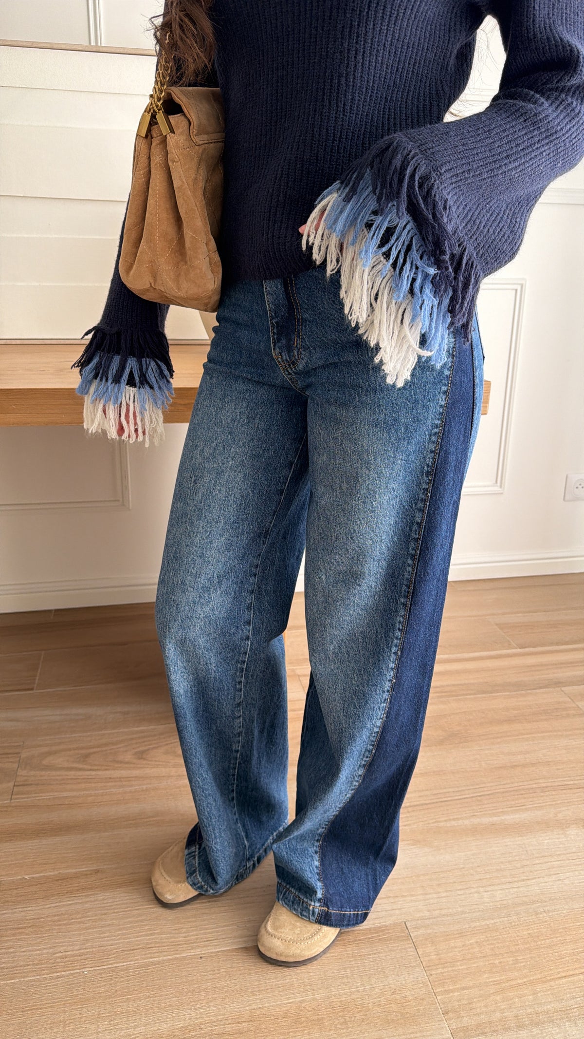 Jean bicolore coupe wide leg [bleu foncé]