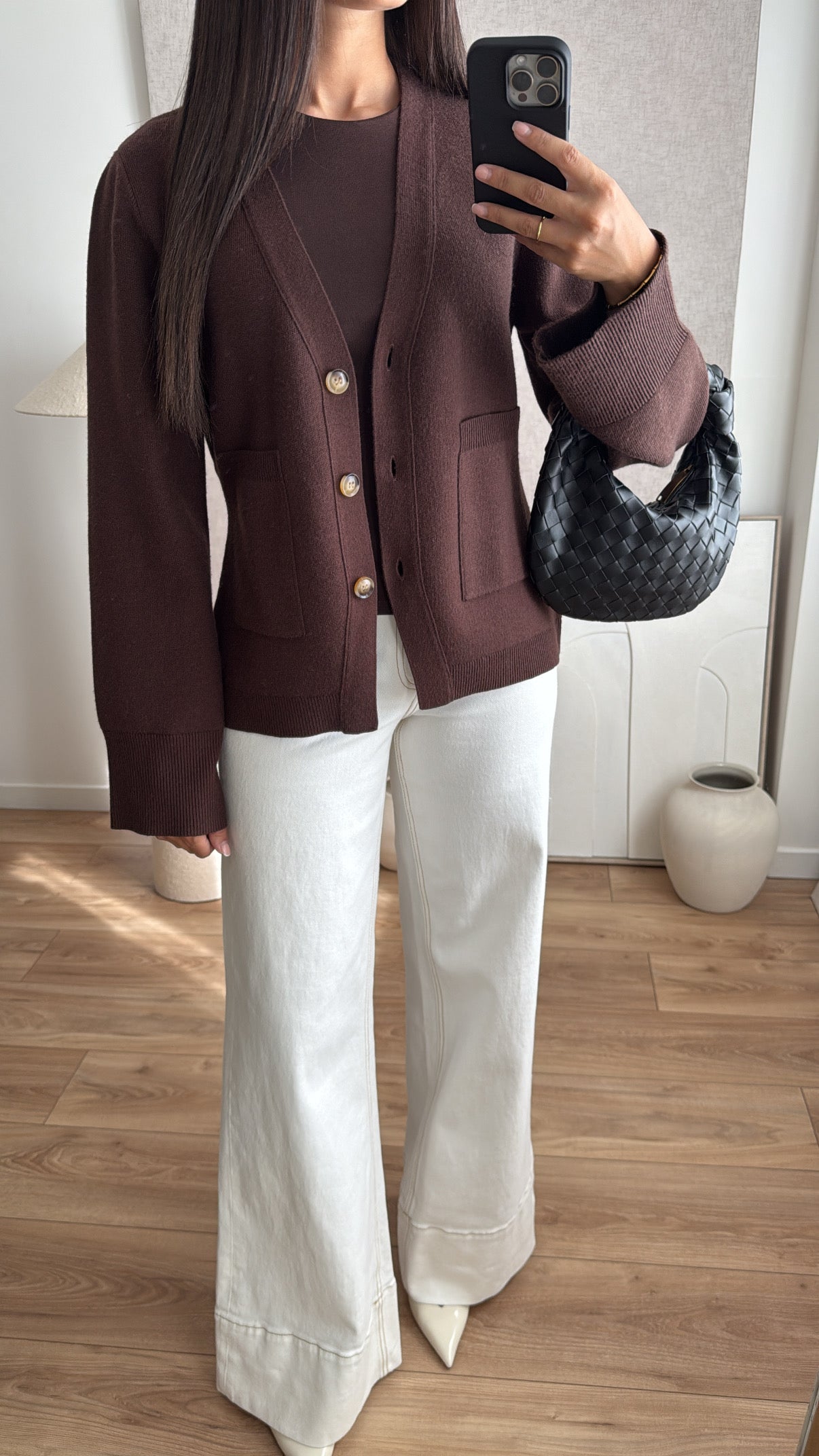 Cardigan cintré à la taille, avec manches évasées [COL V/ marron]