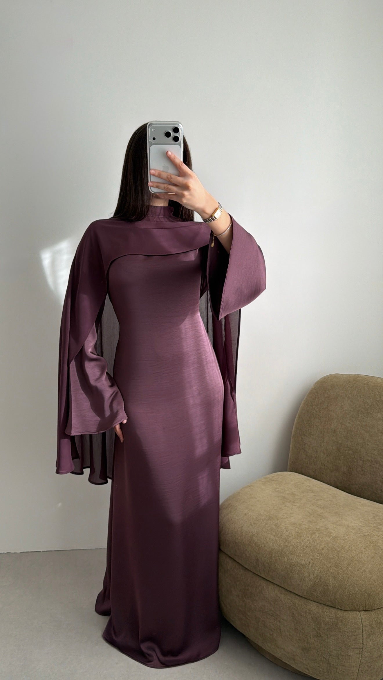 Longue robe à cape NELLA [Prune]