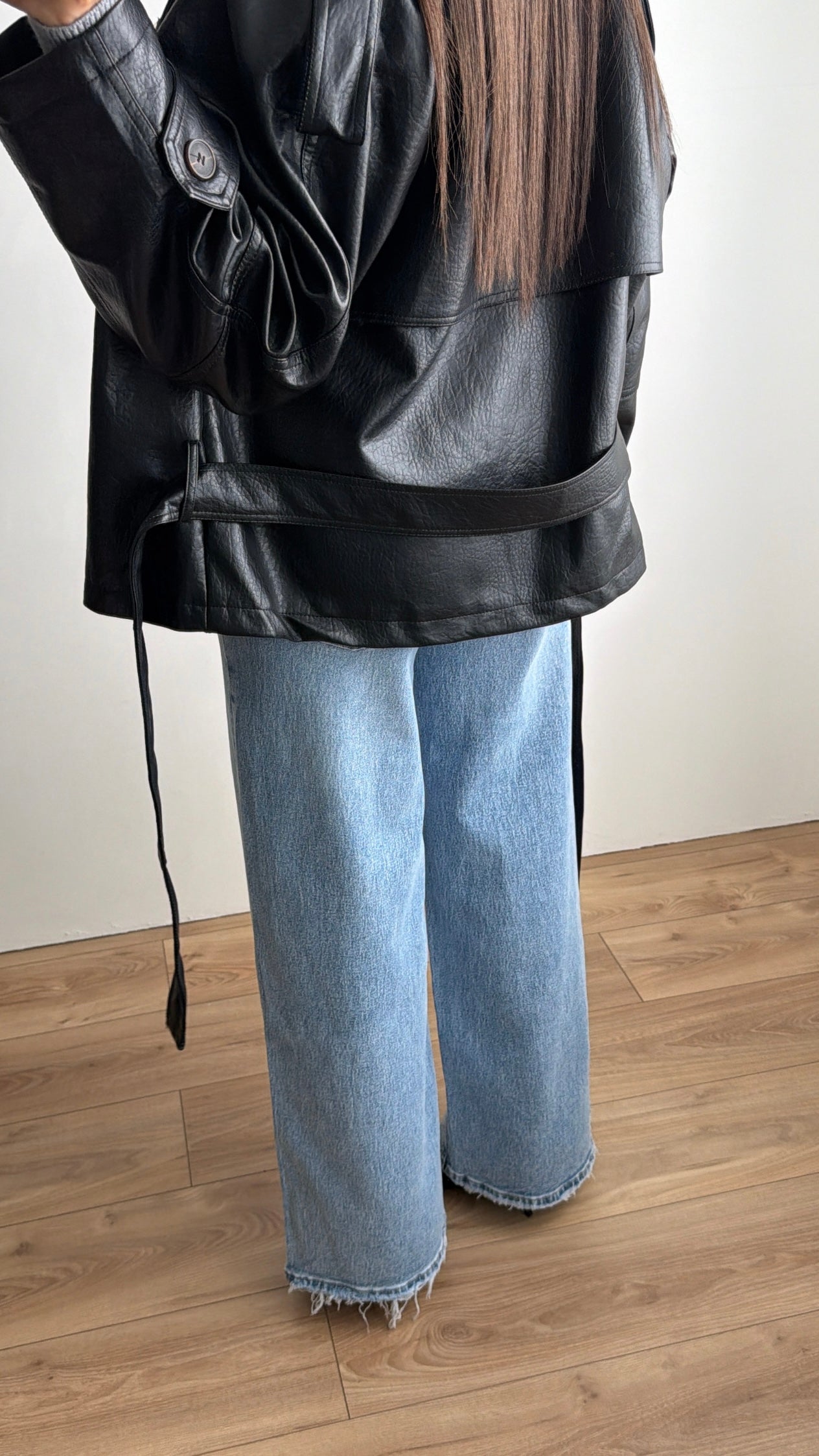 Trench loose en simili cuir [noir]