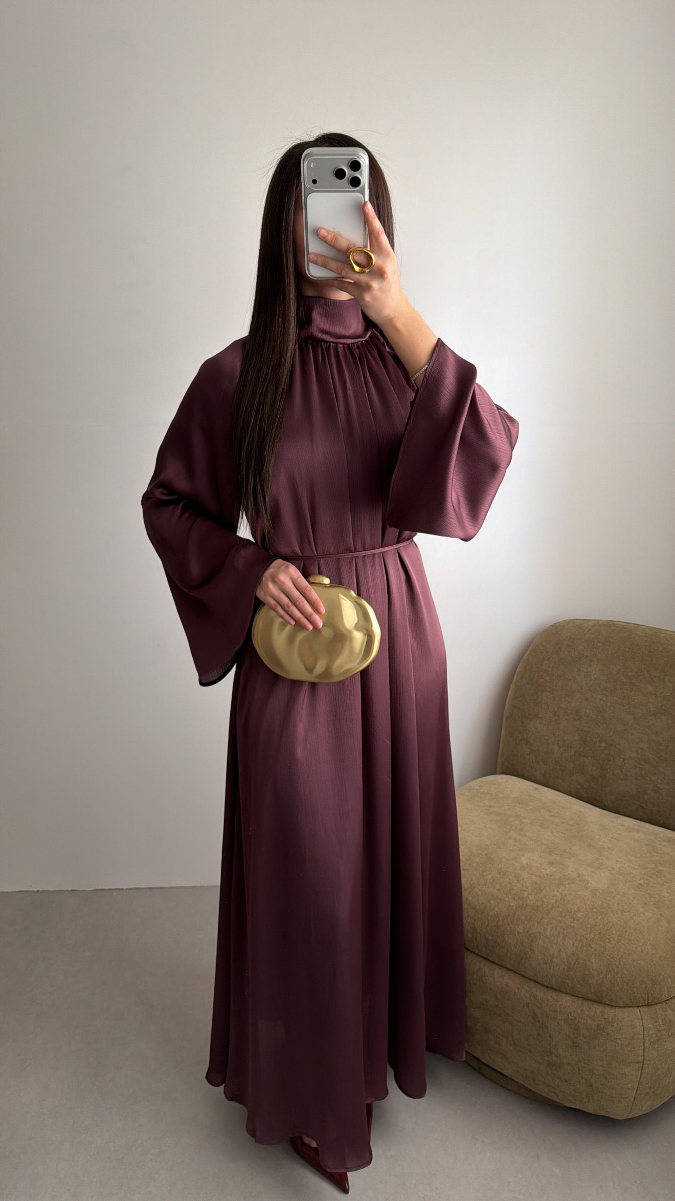 Longue robe à manches amples [burgundy]