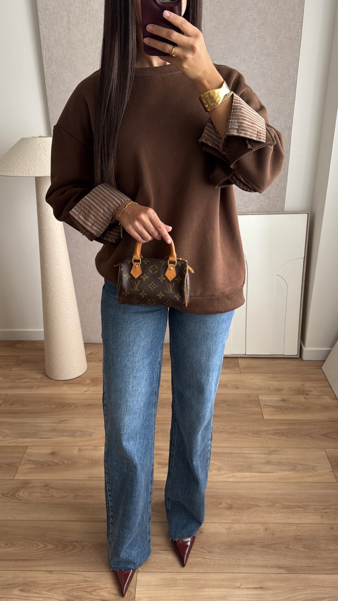 Sweat à manches chemises [ marron ]