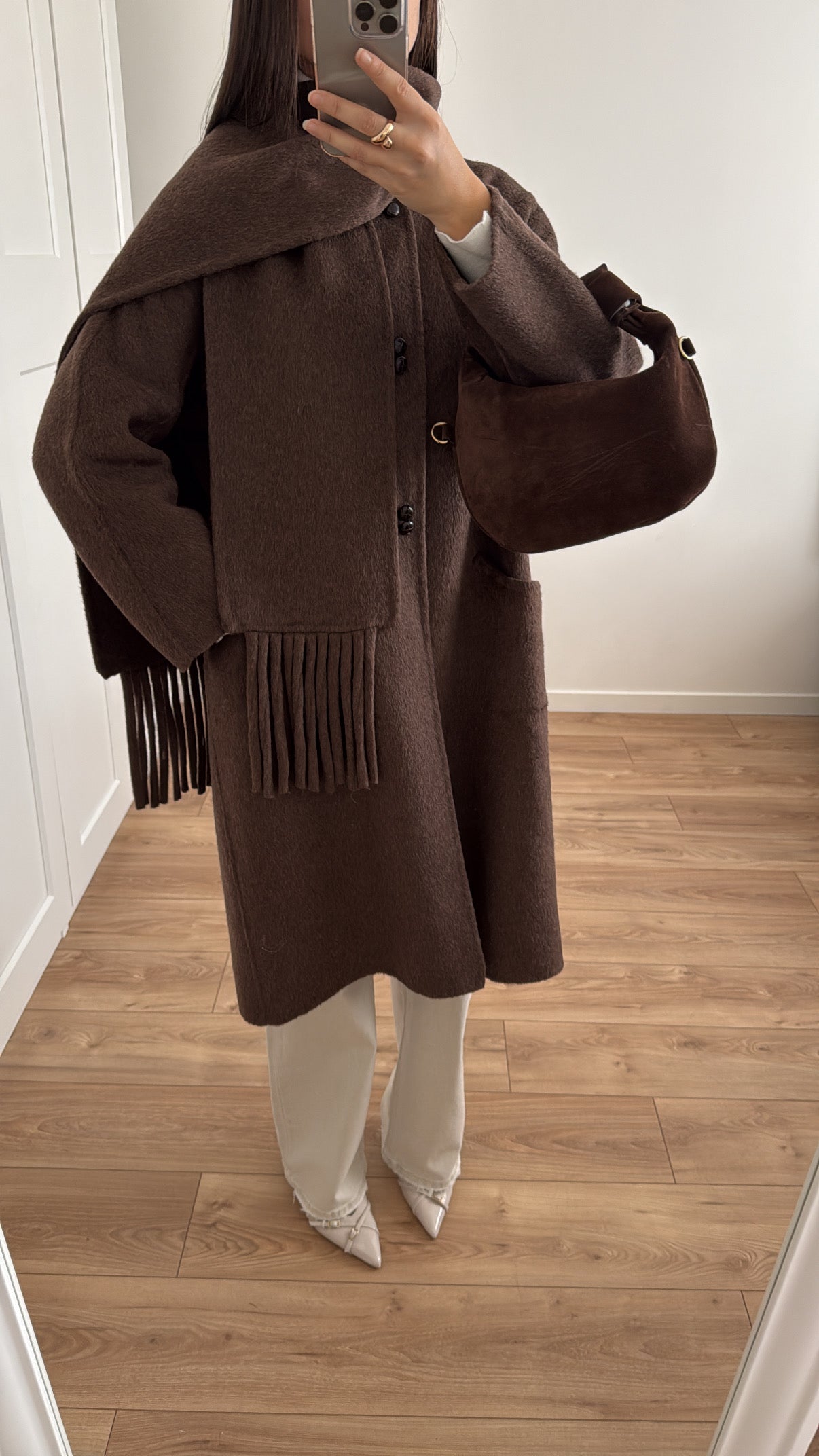 manteau avec écharpe 100% laine [ marron ]