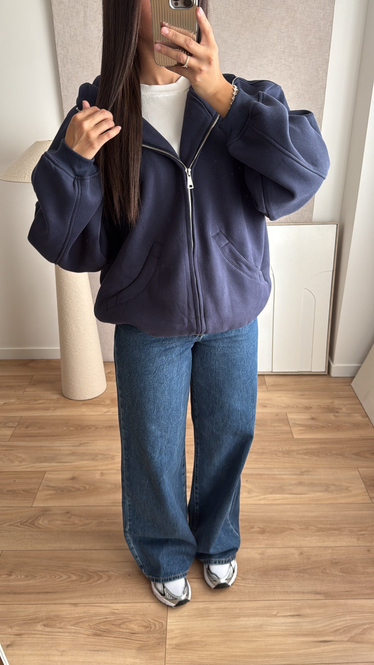 Sweat à capuche oversize en coton [bleu marine]