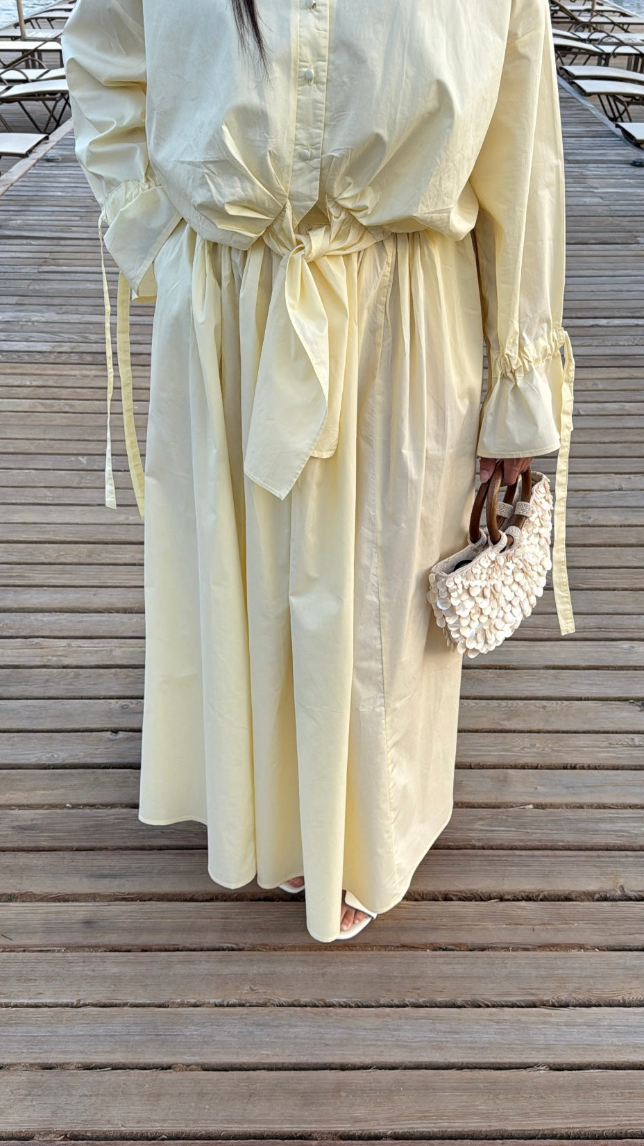 Longue jupe patineuse en coton [jaune pastel ]