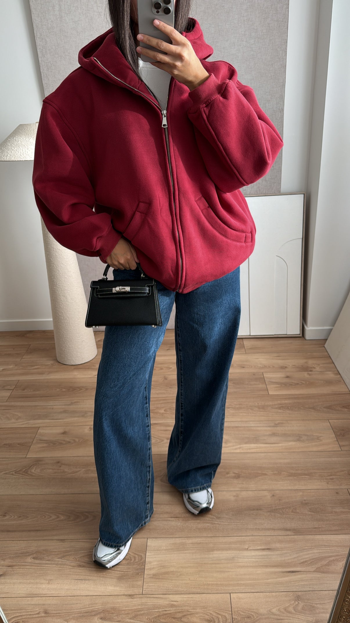 Sweat à capuche oversize en coton [bordeaux]
