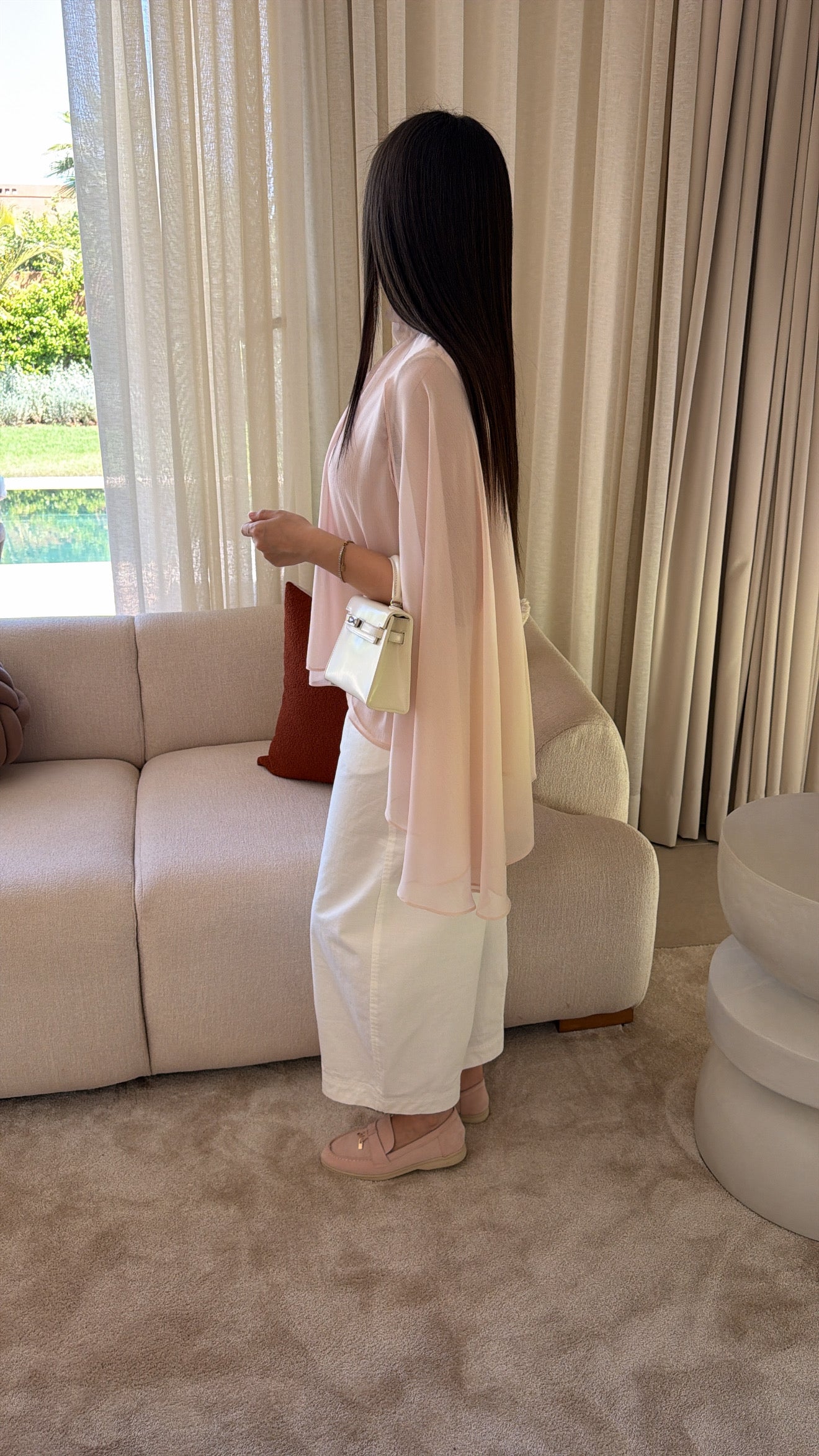 Blouse à cape en tulle [rose]