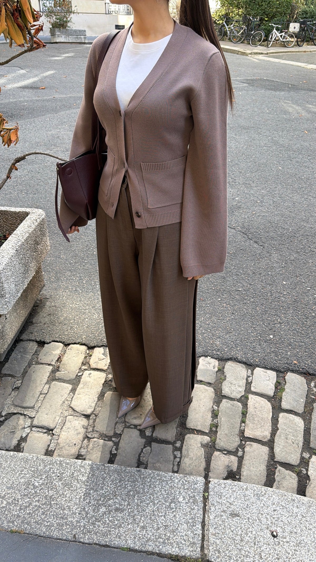 Pantalon ample à plis structuré [marron chiné]