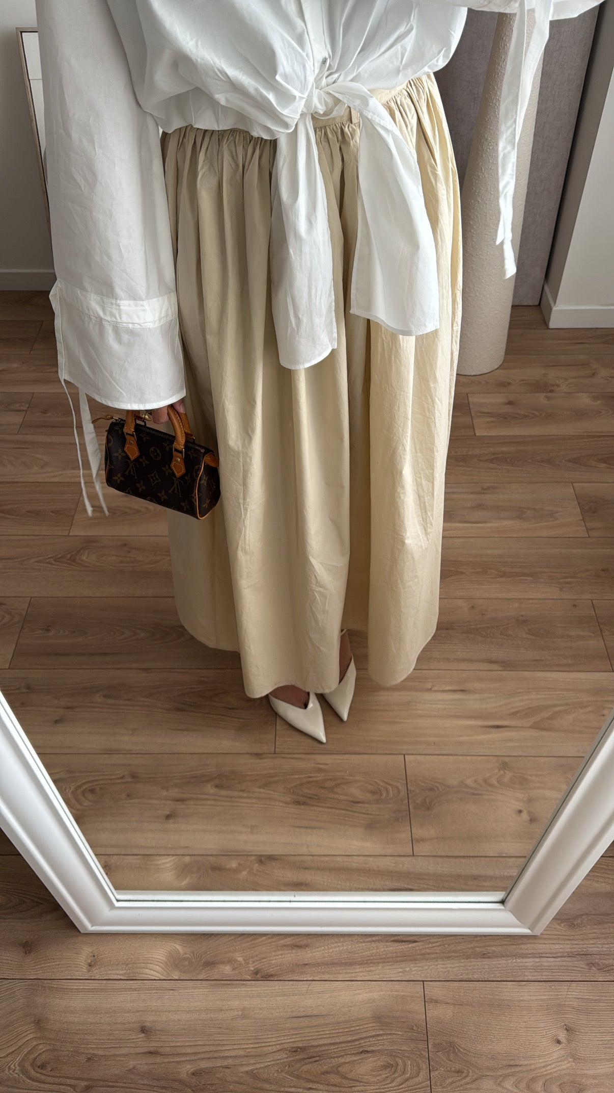 Longue jupe patineuse en coton [ beige ]