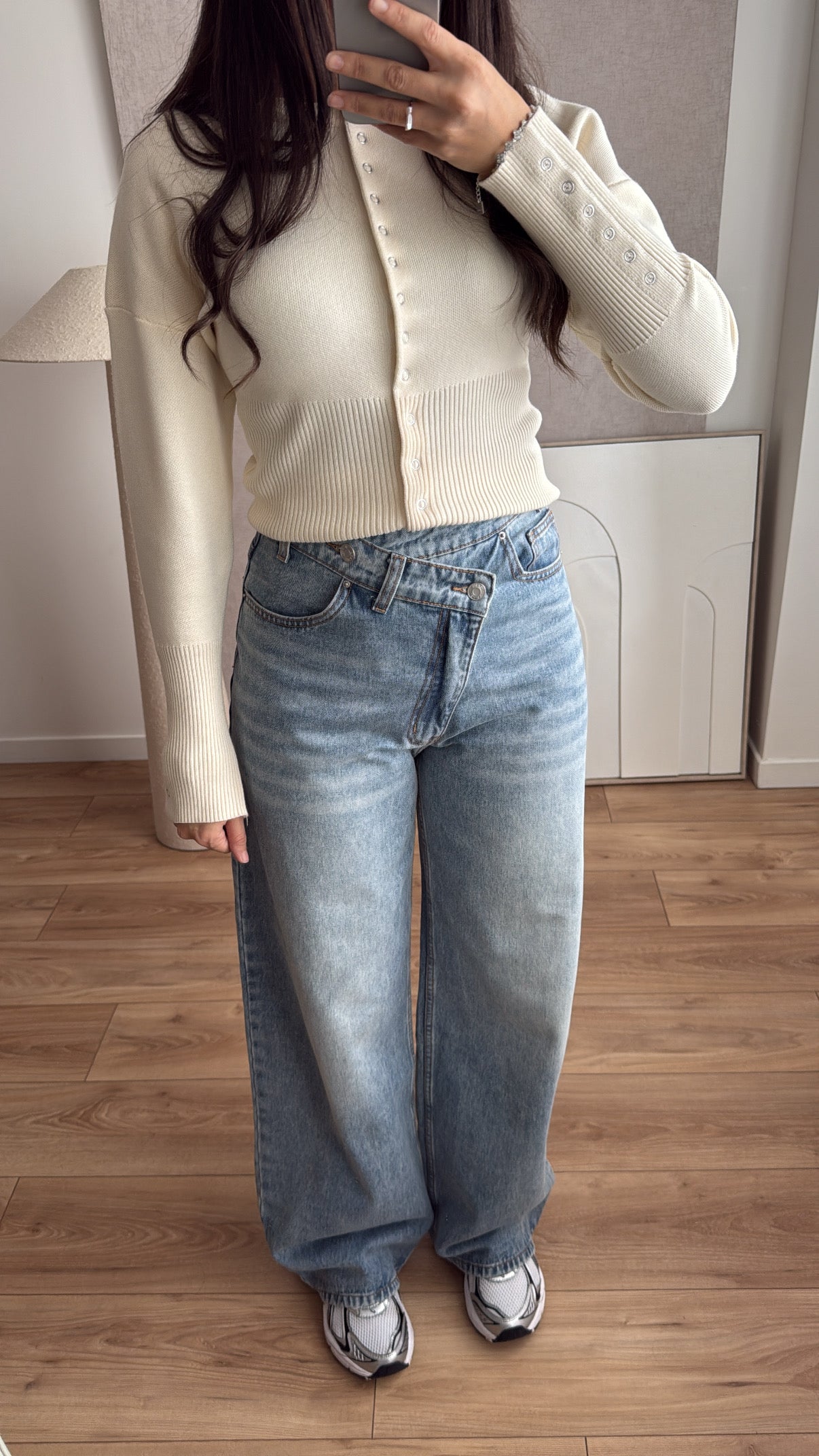 Jean croisée à double boutonnage [bleu délavé]