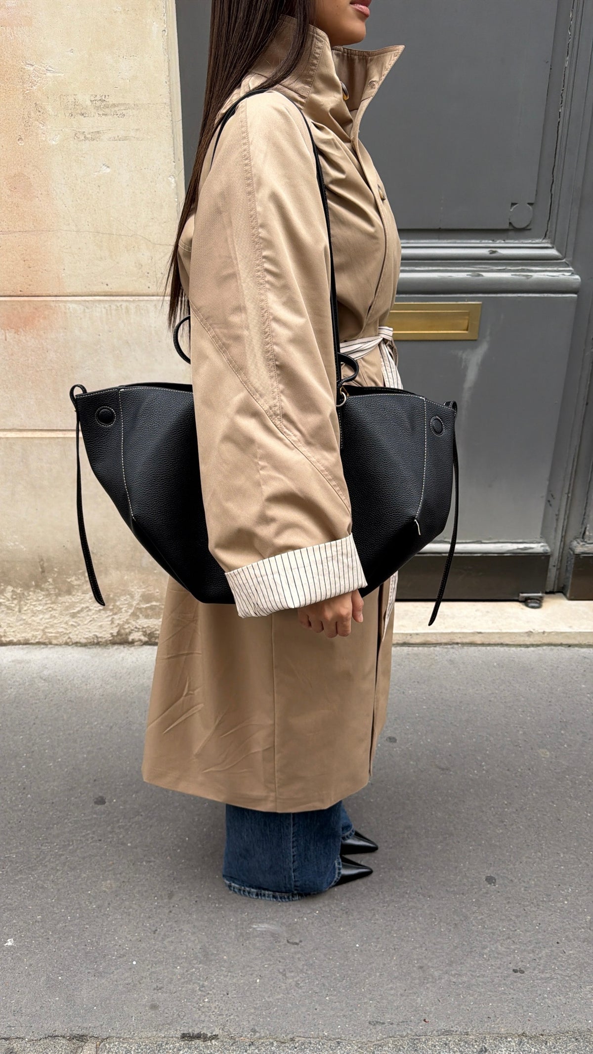 Long trench col montant EVIN [beige/rayé]